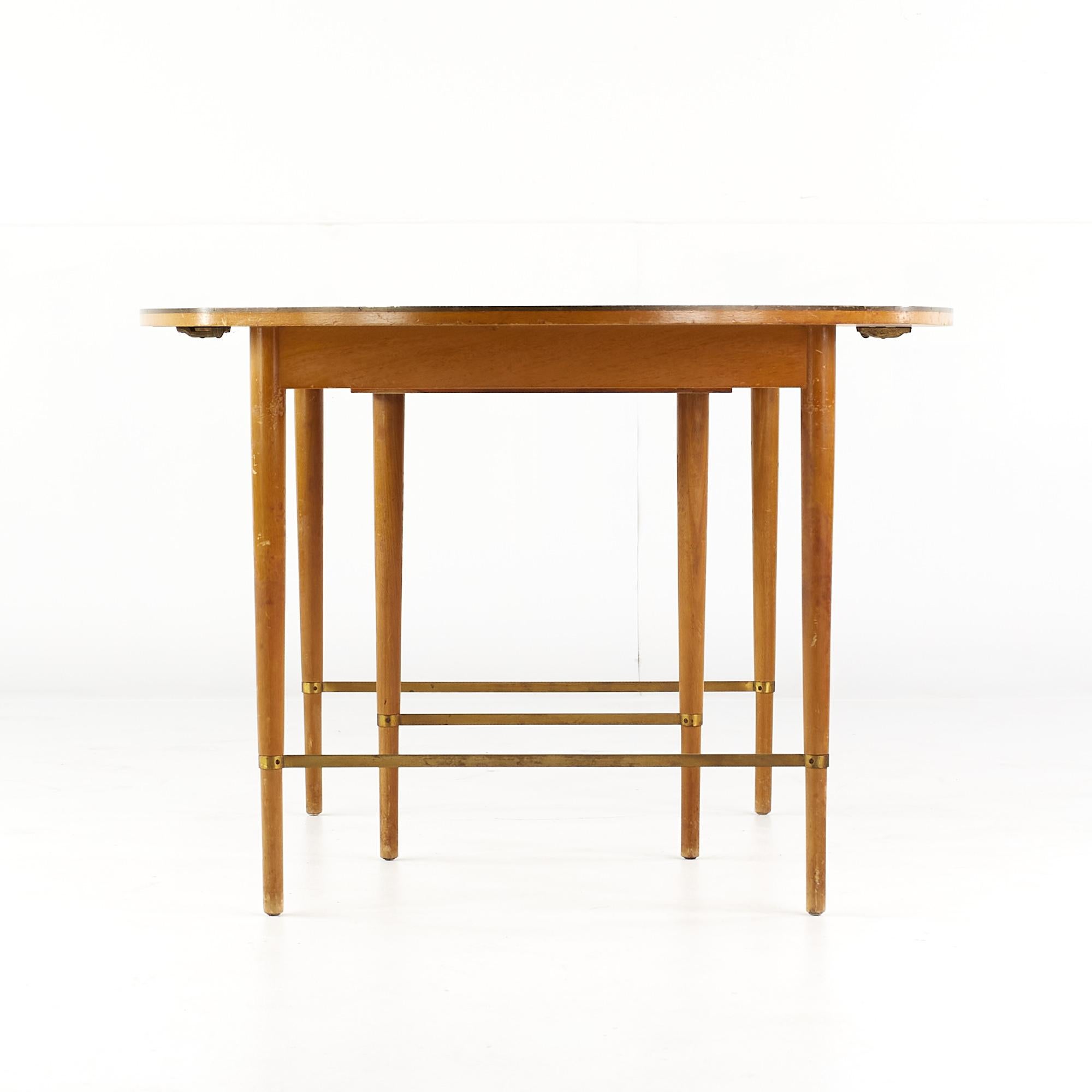 Late 20th Century Paul McCobb for Calvin Mid Century Walnut and Brass Dining Table with 6 Leaves For Sale