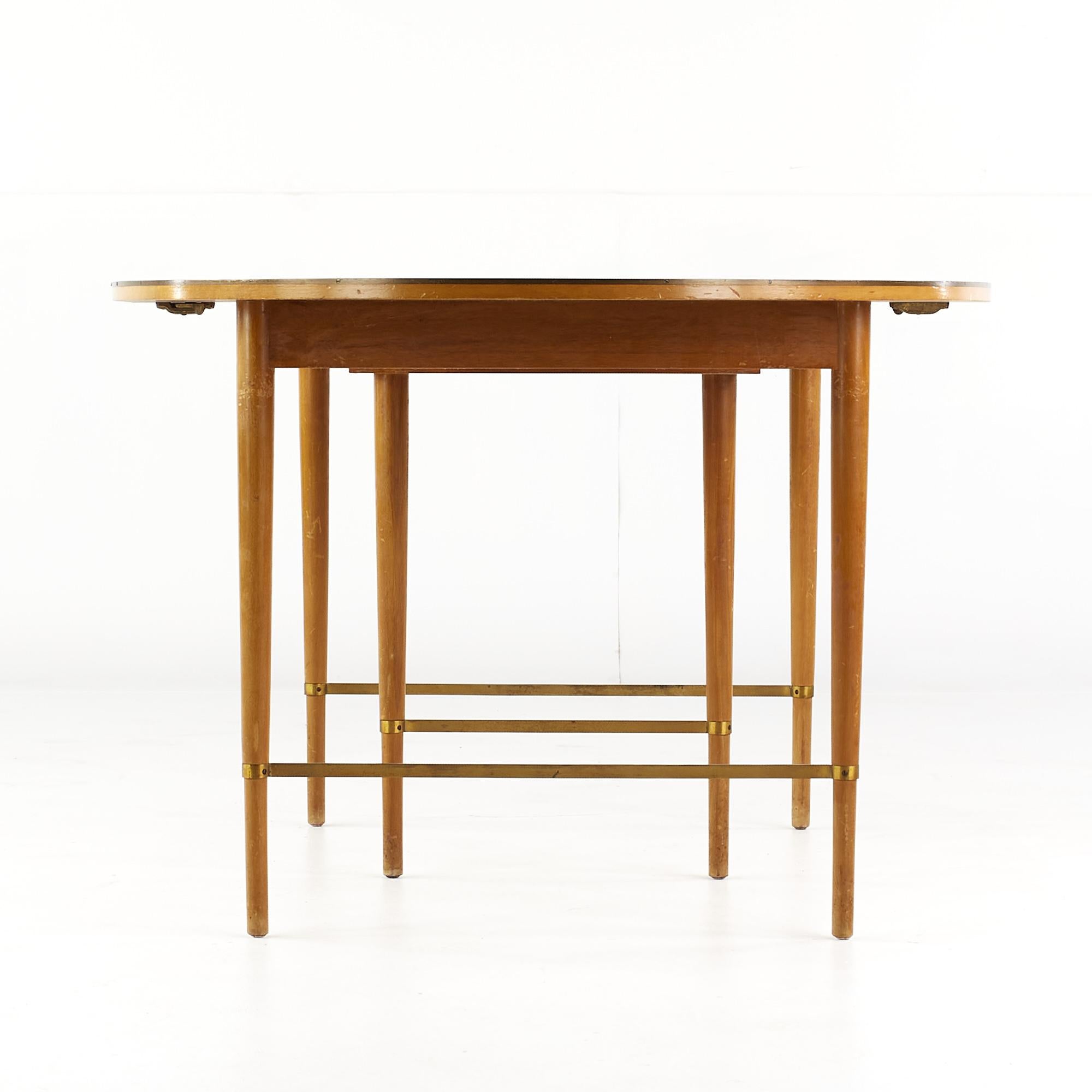 Paul McCobb for Calvin Mid Century Walnut and Brass Dining Table with 6 Leaves For Sale 1