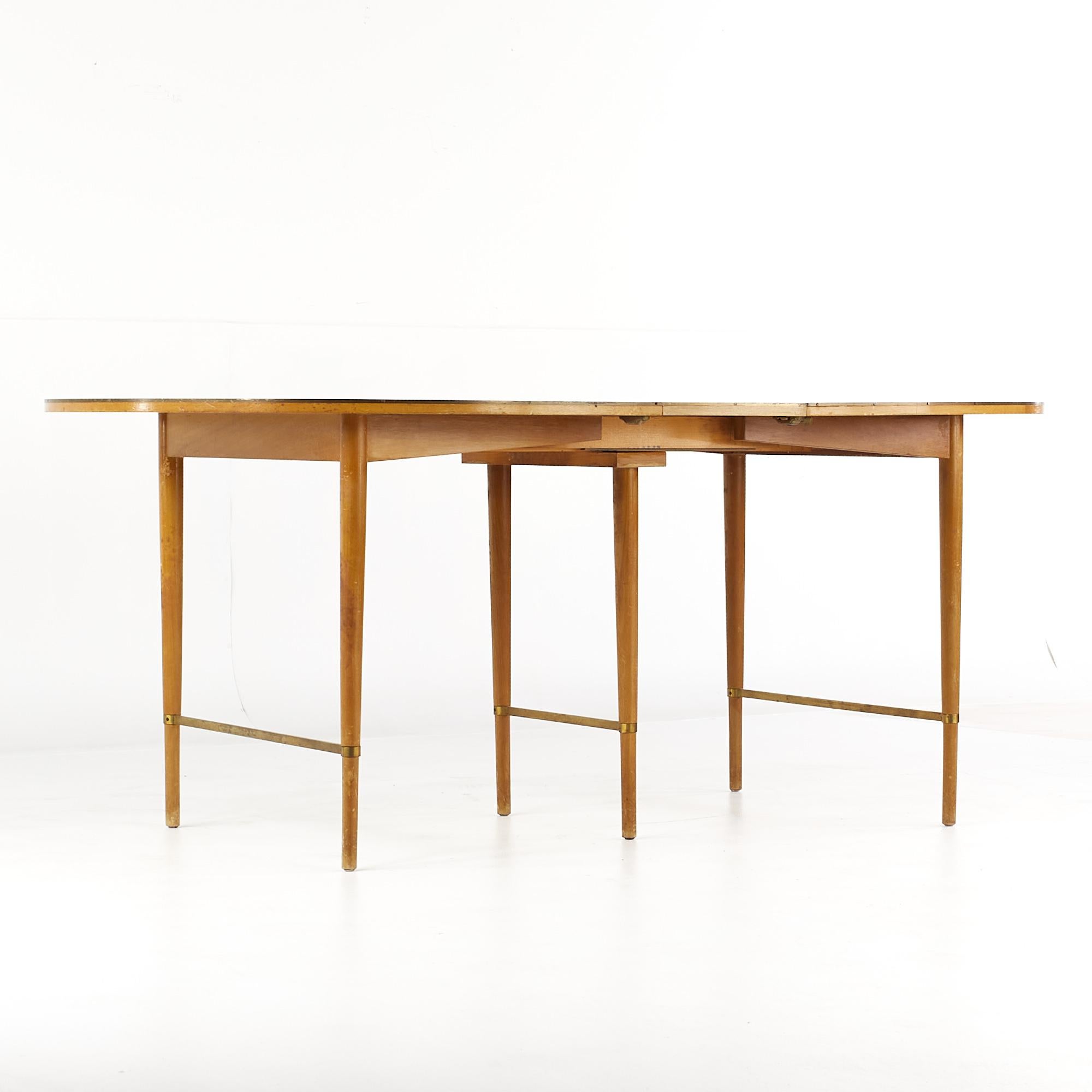 Paul McCobb for Calvin Mid Century Walnut and Brass Dining Table with 6 Leaves For Sale 2