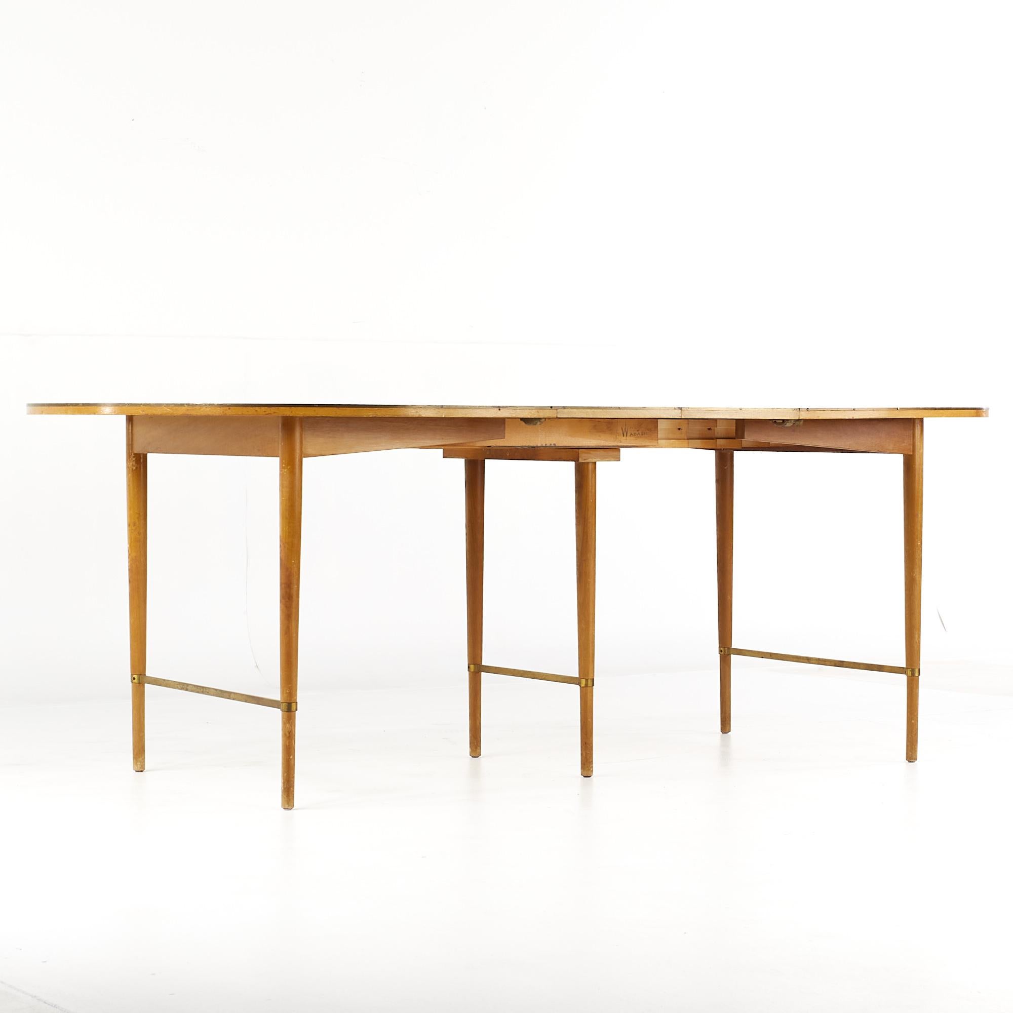 Paul McCobb for Calvin Mid Century Walnut and Brass Dining Table with 6 Leaves For Sale 3