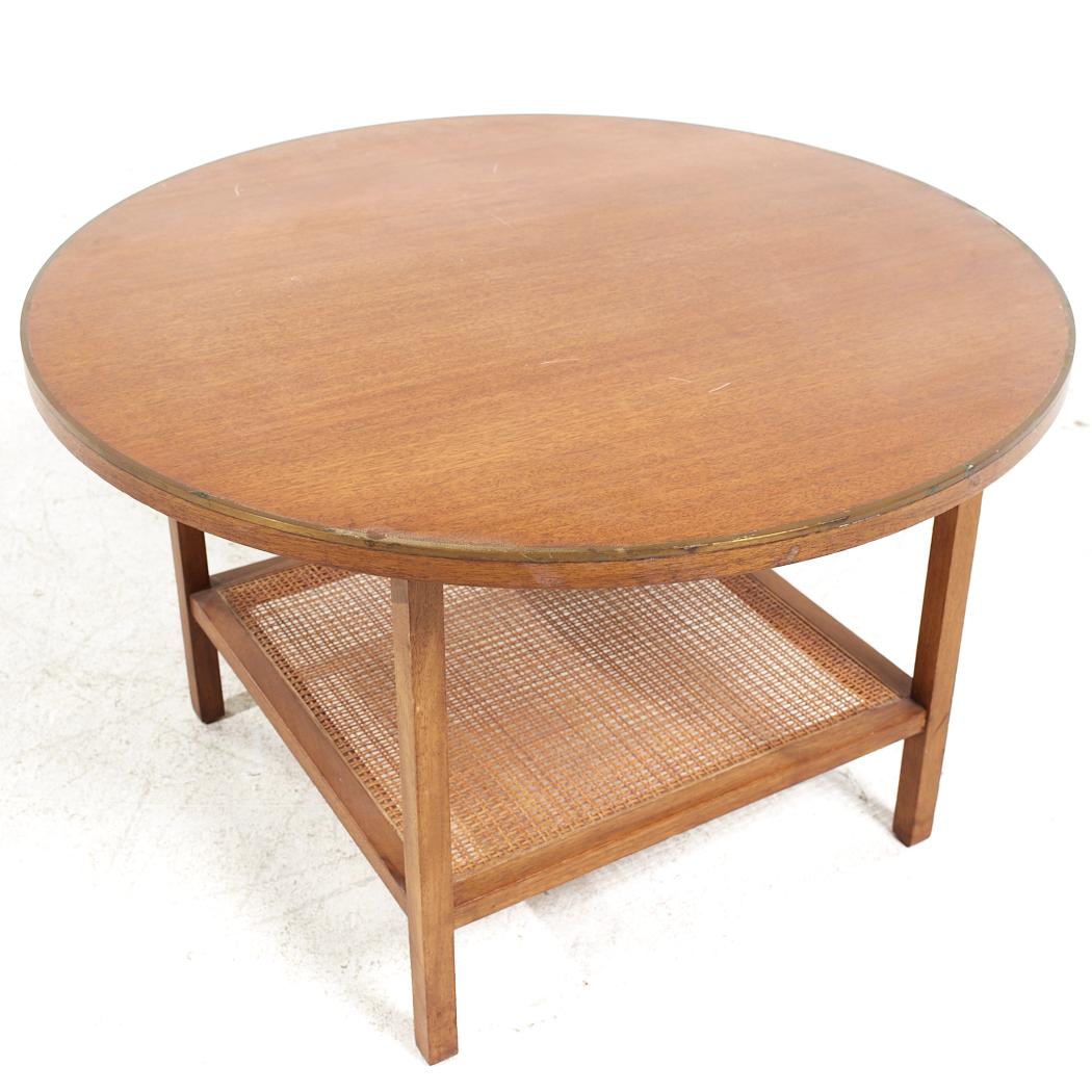 Paul McCobb for Calvin Mid Century Walnut and Cane Coffee Table For Sale 1