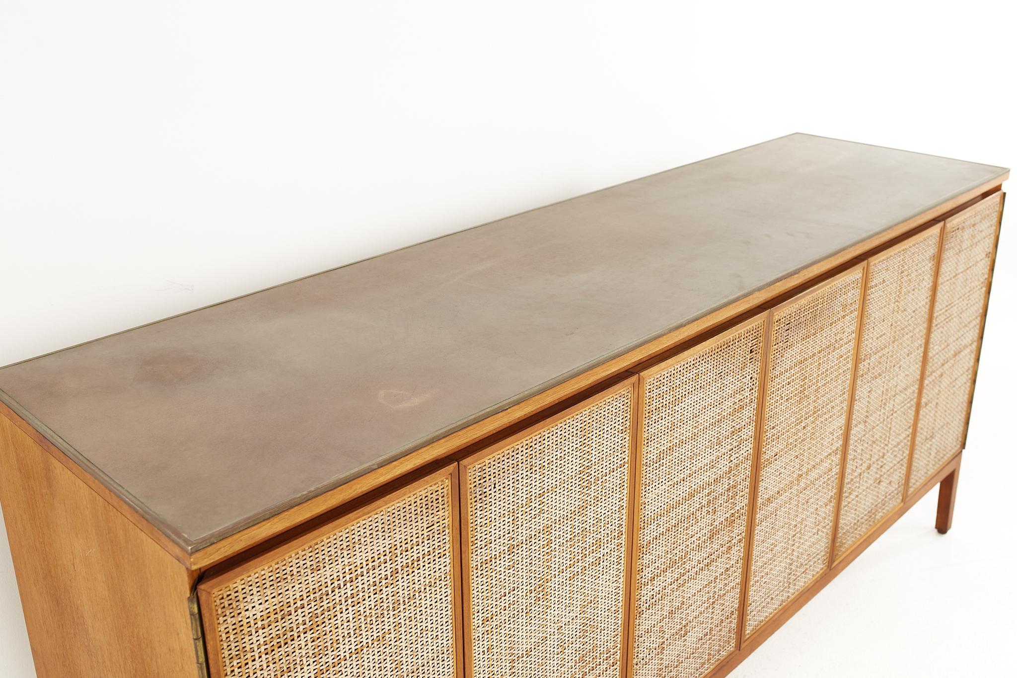 Late 20th Century Paul McCobb for Calvin Mid Century Walnut and Cane Credenza