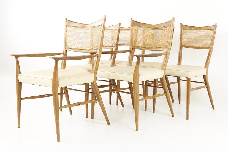 Mid-Century Modern Paul McCobb For Calvin Mid Century Walnut and Cane Dining Chairs, Set of 6 For Sale