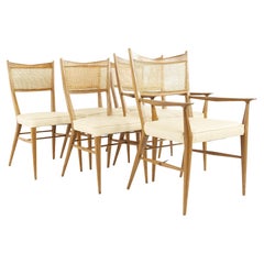 Paul McCobb For Calvin Mid Century Walnut and Cane Dining Chairs, Set of 6