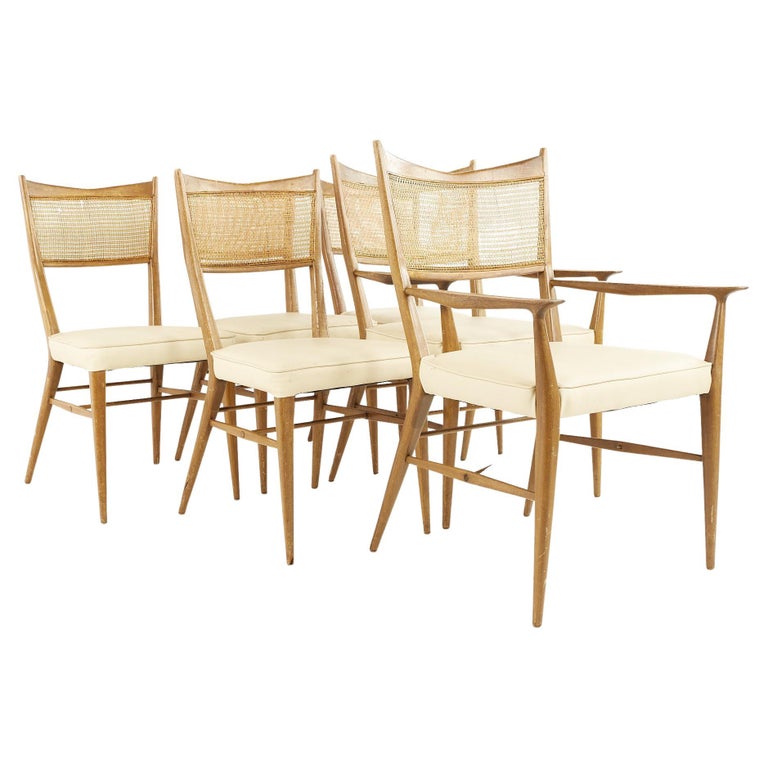 Paul McCobb For Calvin Mid Century Walnut and Cane Dining Chairs, Set of 6 For Sale