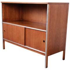 Paul McCobb for Calvin Midcentury Walnut Sliding Door Credenza or Media Cabinet