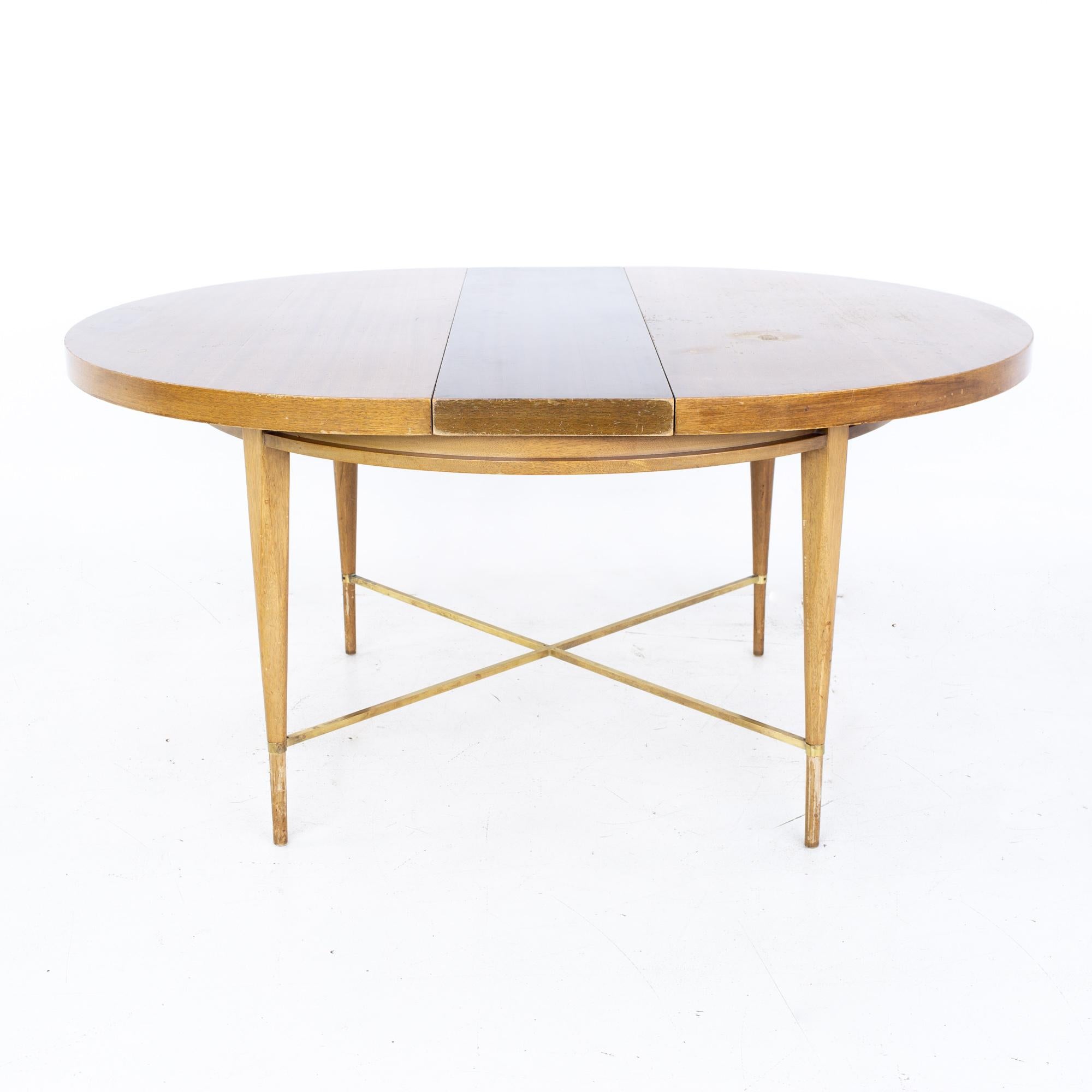 Paul McCobb for Calvin Mid MCM Mahogany Brass Expanding Round Oval Dining Table 2