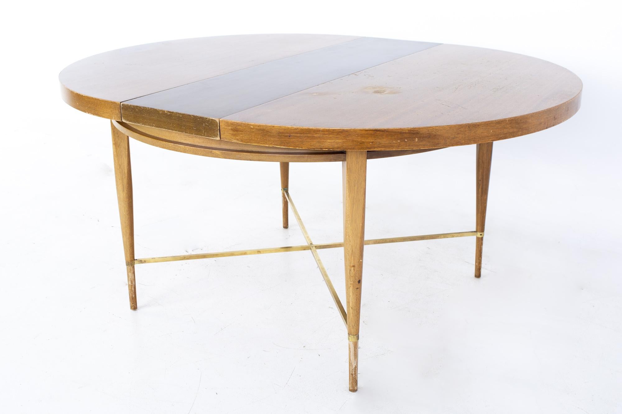 Paul McCobb for Calvin Mid MCM Mahogany Brass Expanding Round Oval Dining Table 3