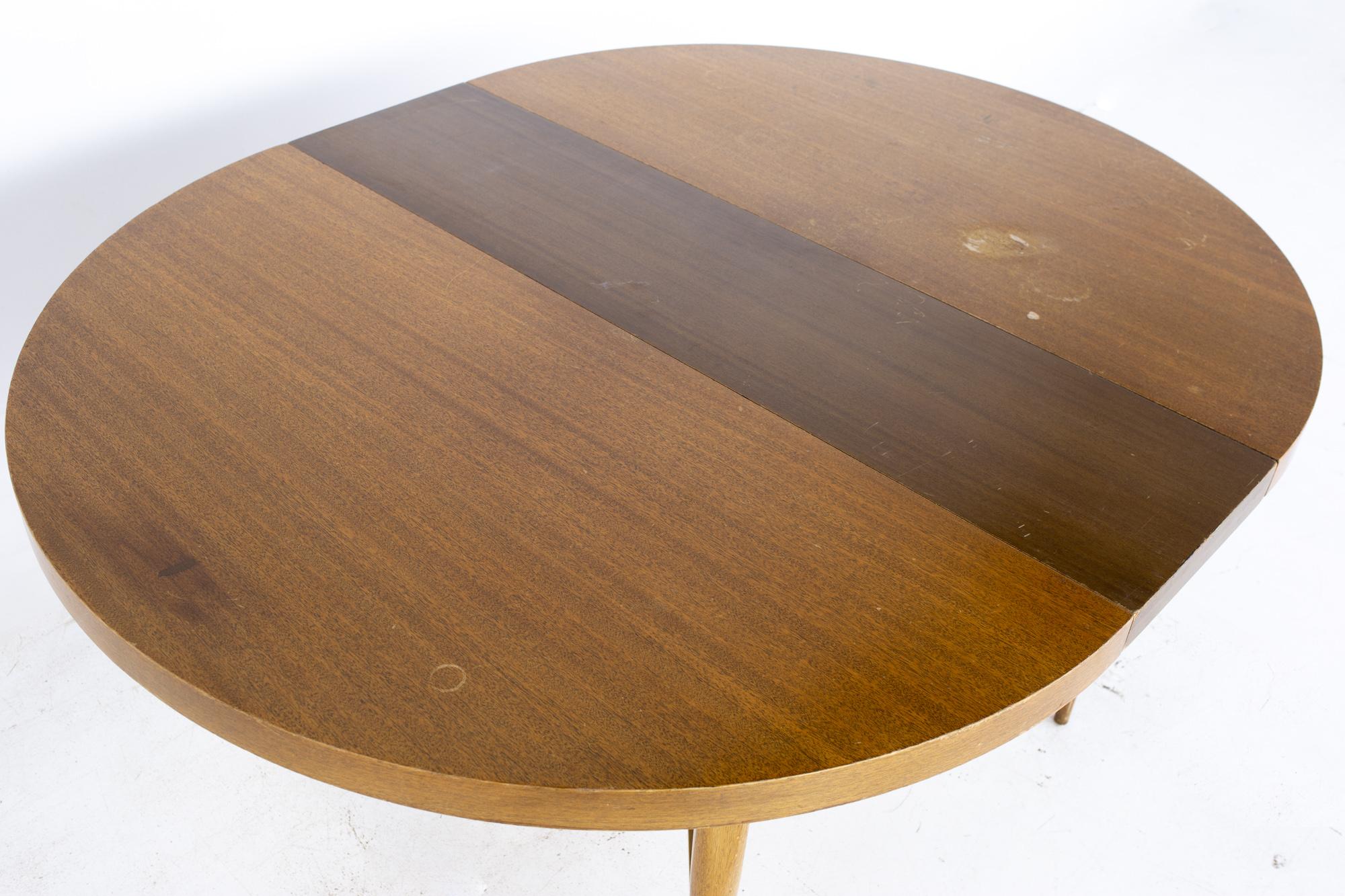 Paul McCobb for Calvin Mid MCM Mahogany Brass Expanding Round Oval Dining Table 4