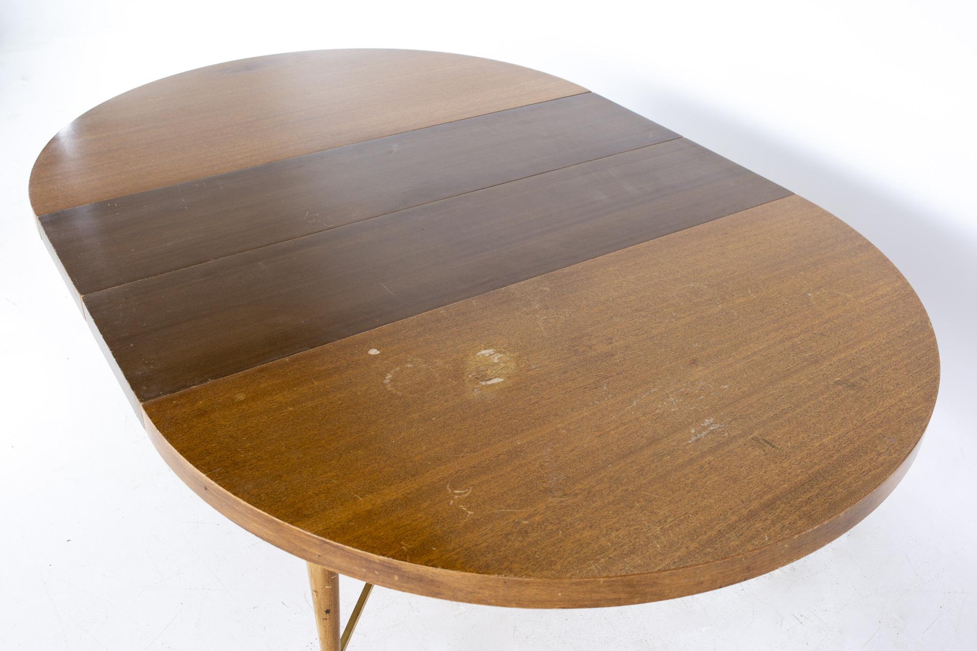 Paul McCobb for Calvin Mid MCM Mahogany Brass Expanding Round Oval Dining Table 11