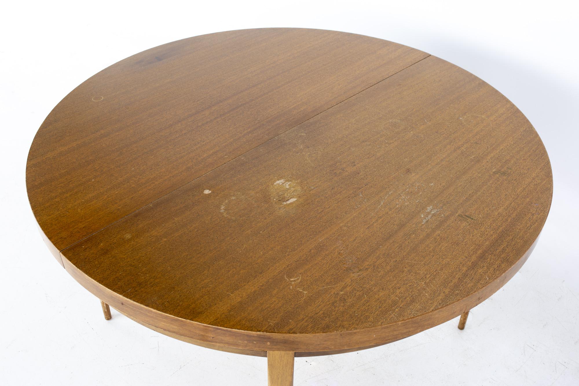 American Paul McCobb for Calvin Mid MCM Mahogany Brass Expanding Round Oval Dining Table