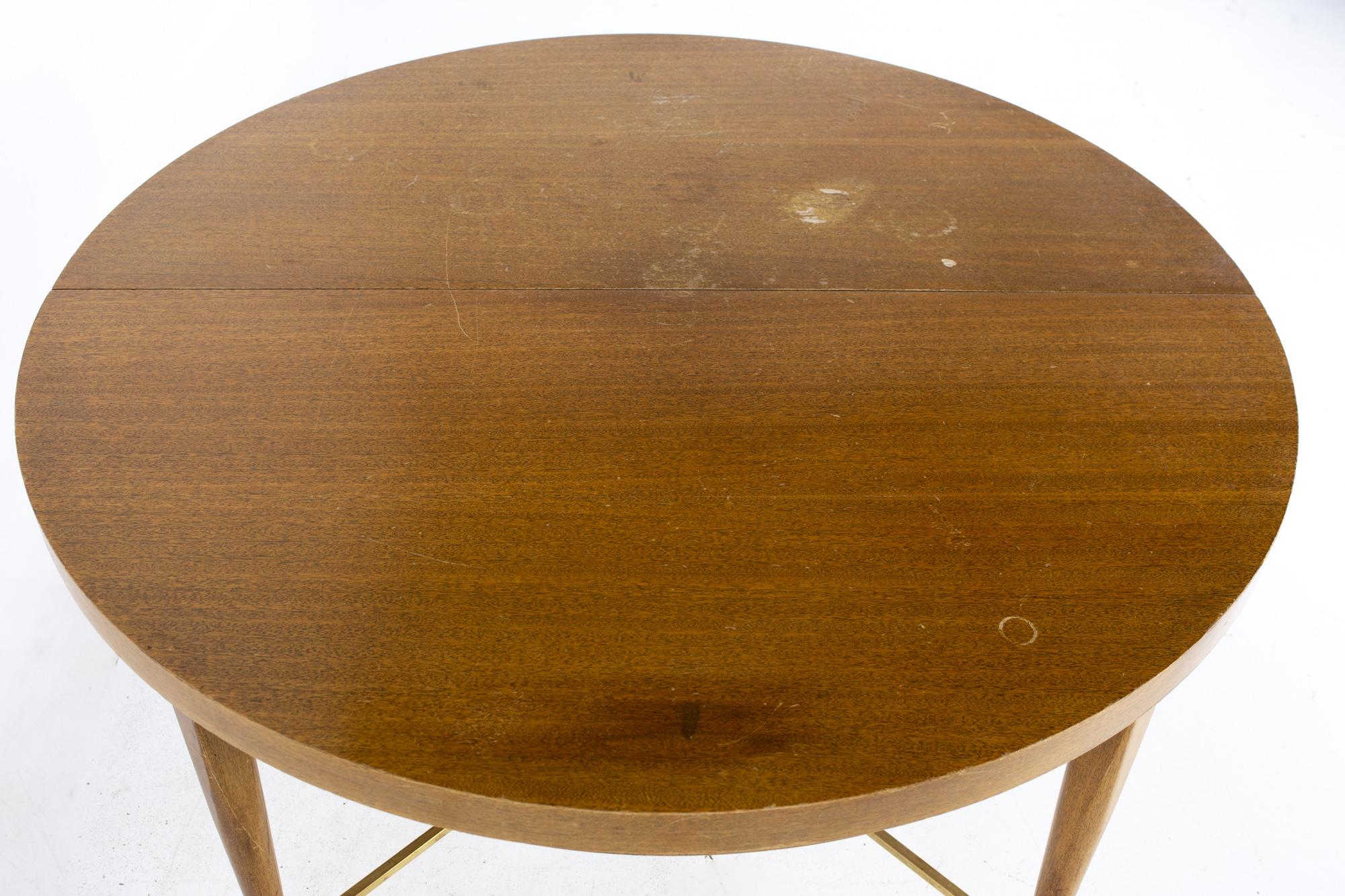 Paul McCobb for Calvin Mid MCM Mahogany Brass Expanding Round Oval Dining Table In Good Condition In Franklin Park, IL