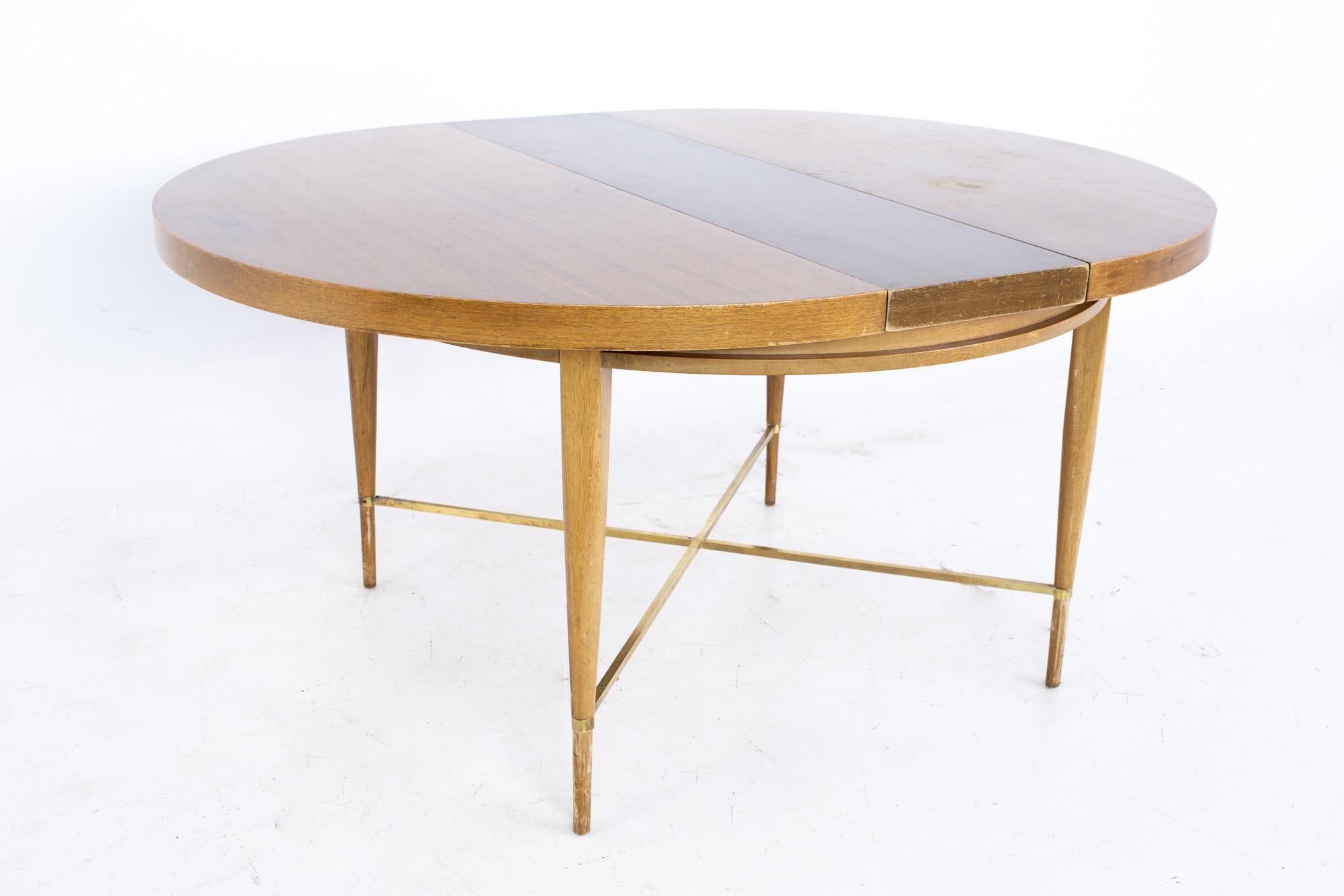 Paul McCobb for Calvin Mid MCM Mahogany Brass Expanding Round Oval Dining Table 1
