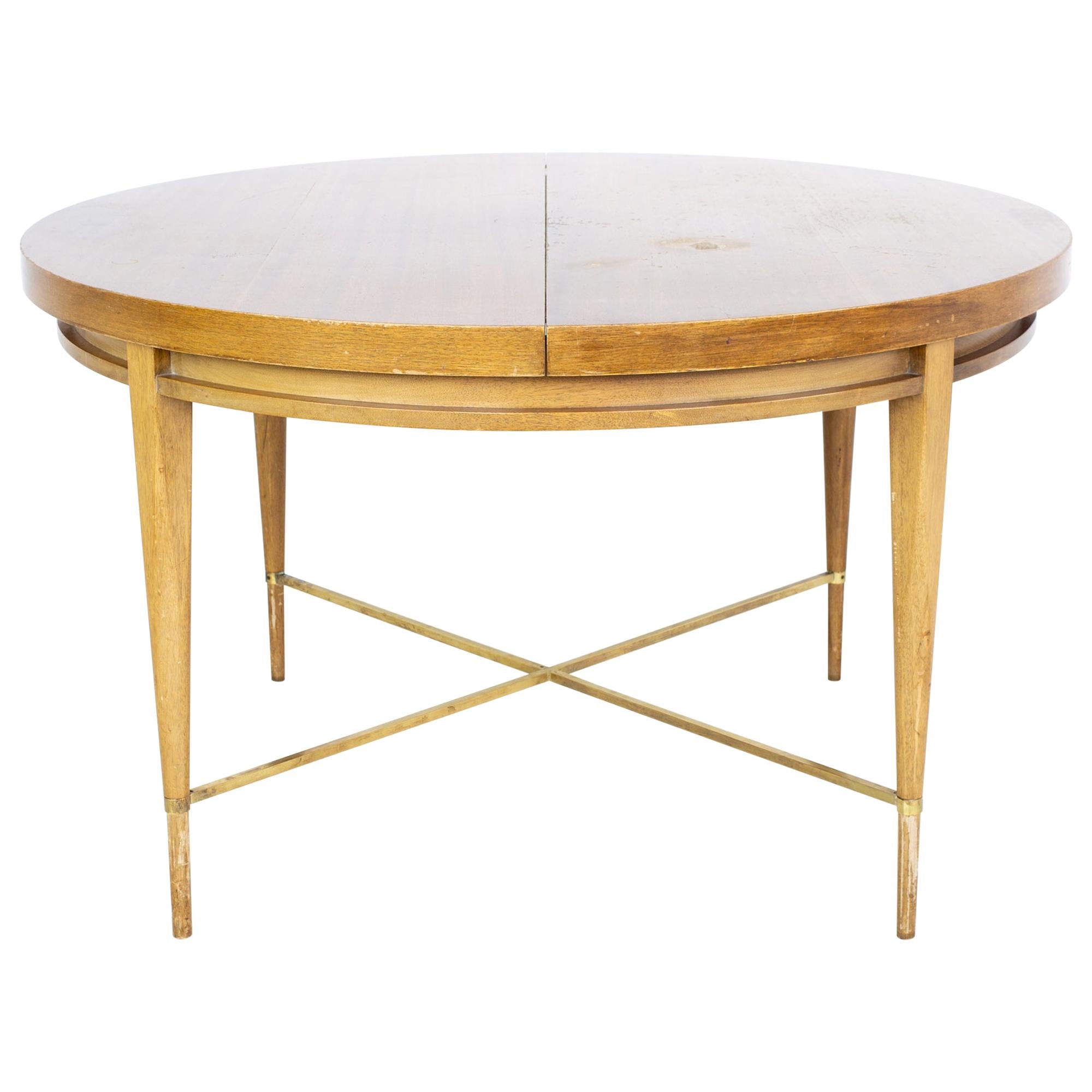 Paul McCobb for Calvin Mid MCM Mahogany Brass Expanding Round Oval Dining Table
