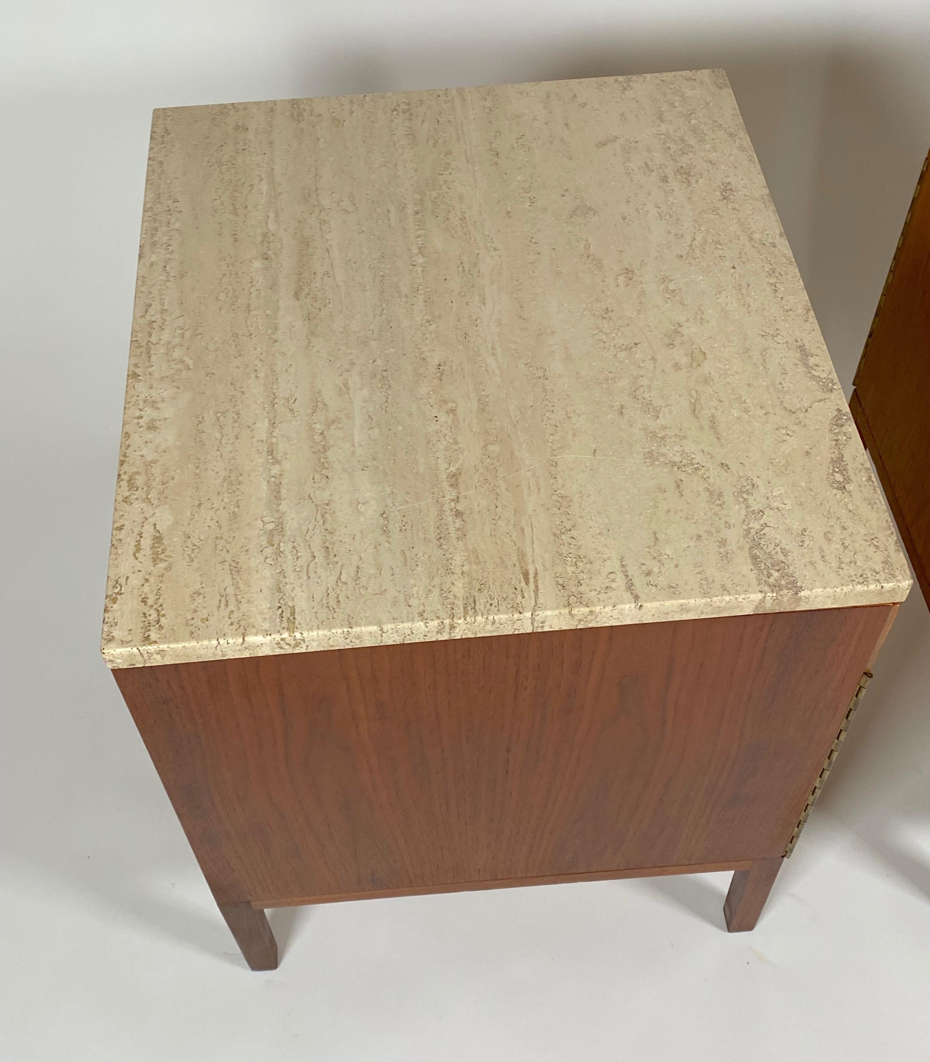 Paul McCobb for Calvin Nightstands in Walnut and Travertine 2