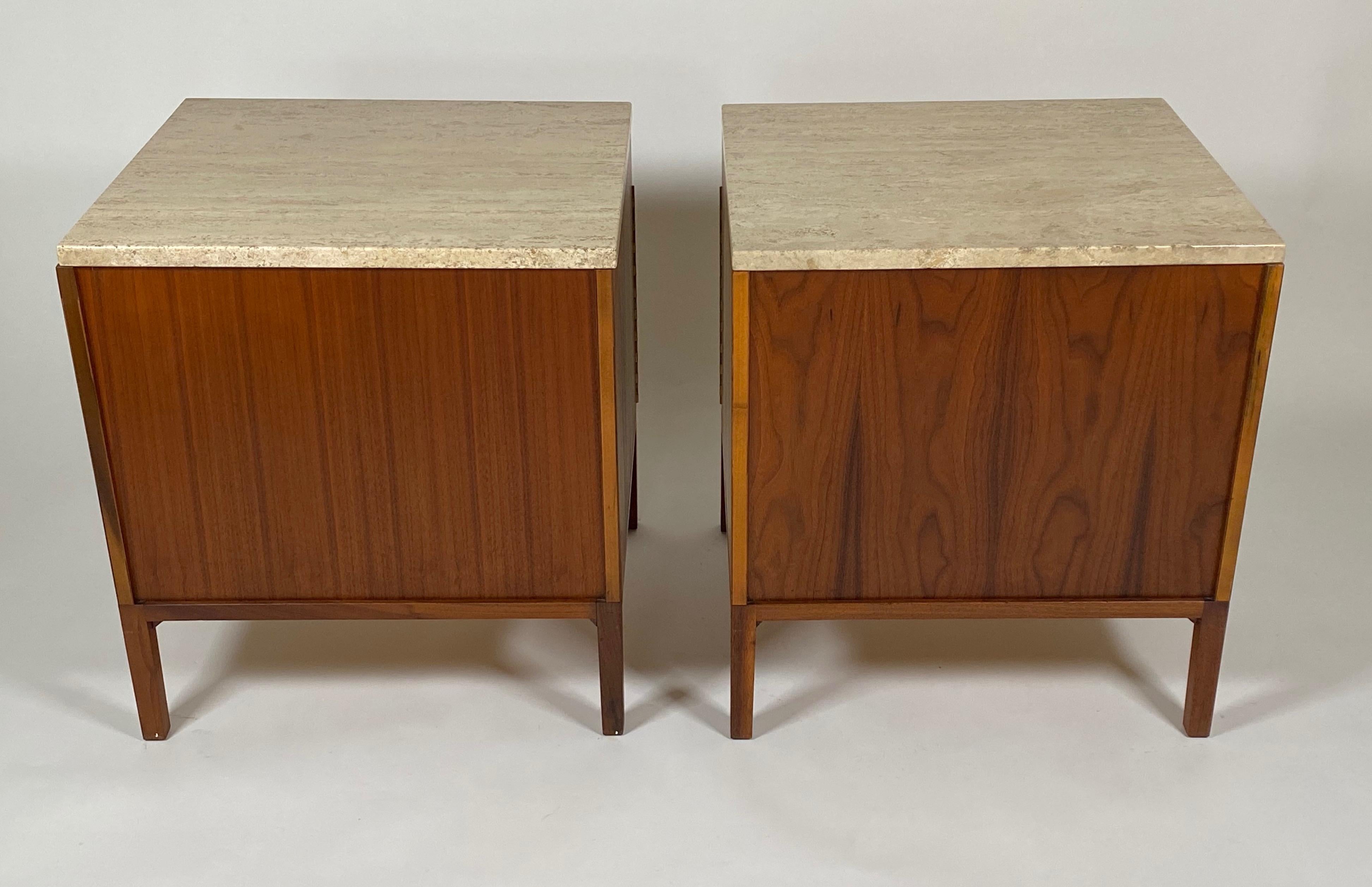 Paul McCobb for Calvin Nightstands in Walnut and Travertine 4