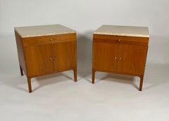 Paul McCobb for Calvin Nightstands in Walnut and Travertine