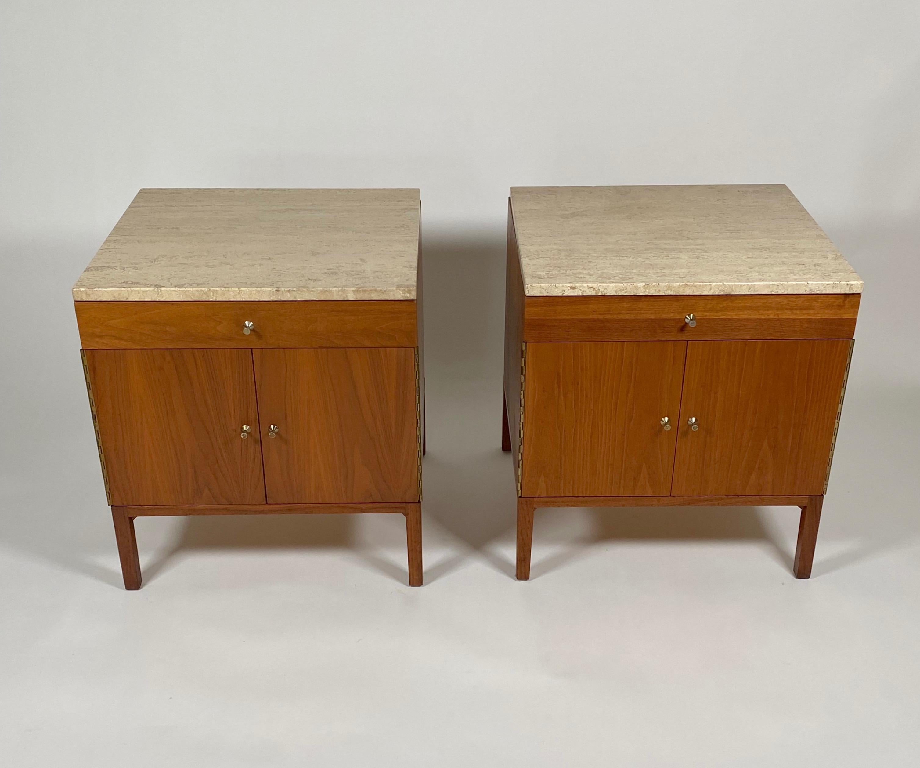 Mid-Century Modern Paul McCobb for Calvin Nightstands in Walnut and Travertine