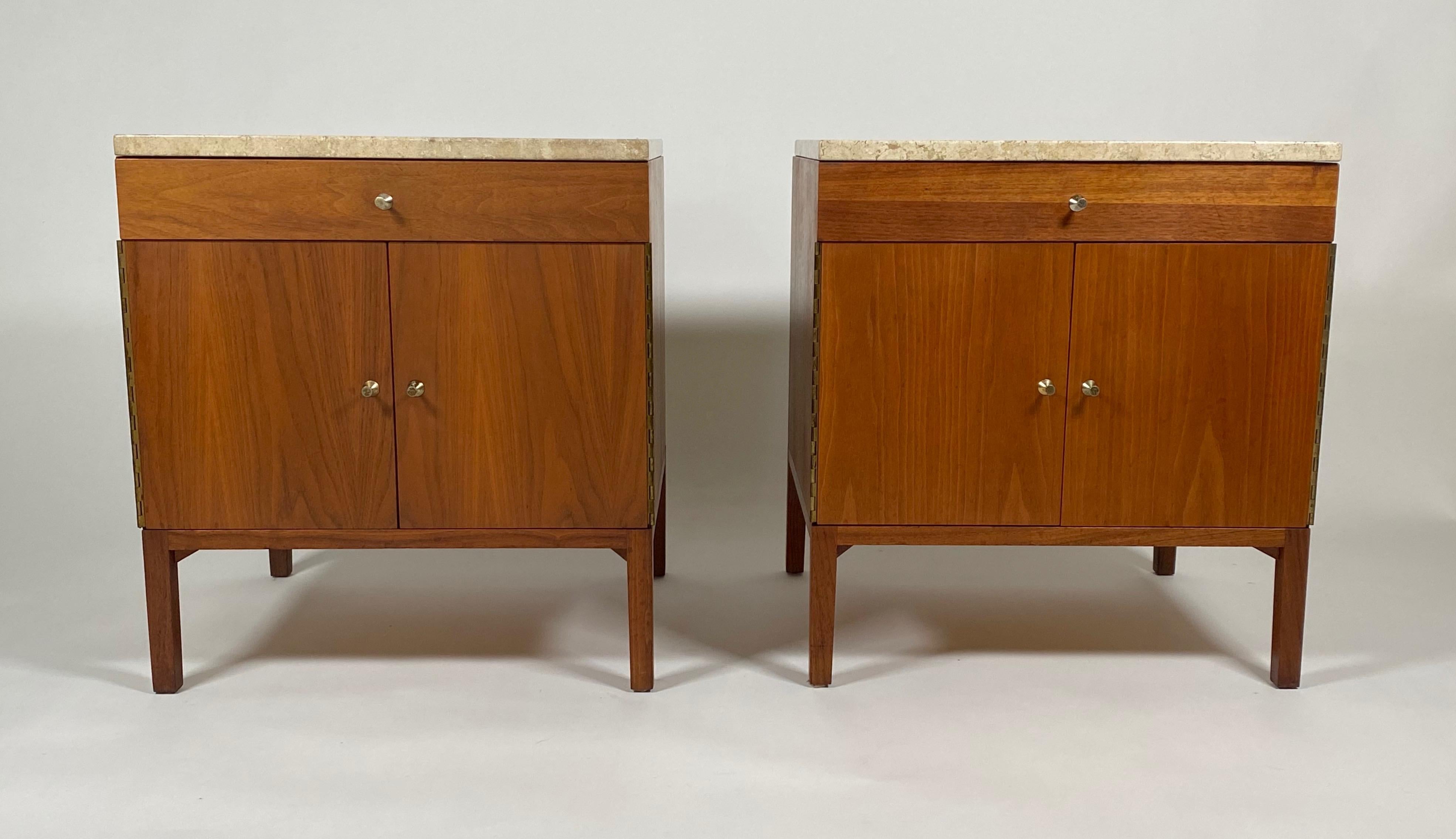American Paul McCobb for Calvin Nightstands in Walnut and Travertine