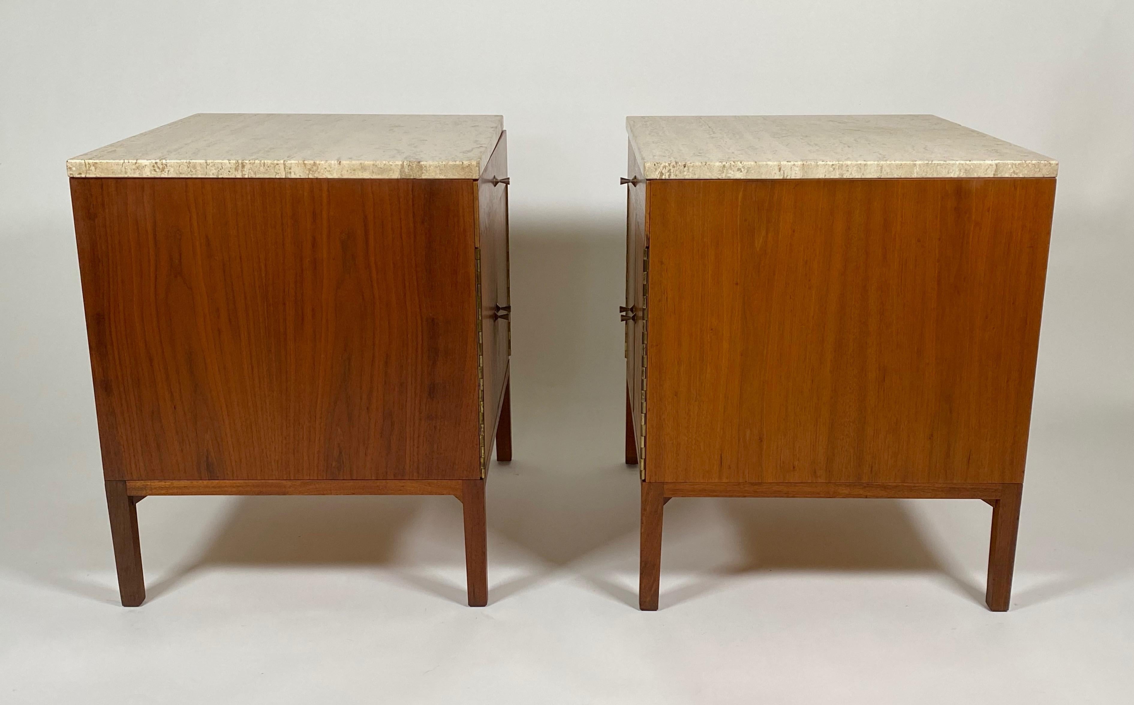 20th Century Paul McCobb for Calvin Nightstands in Walnut and Travertine