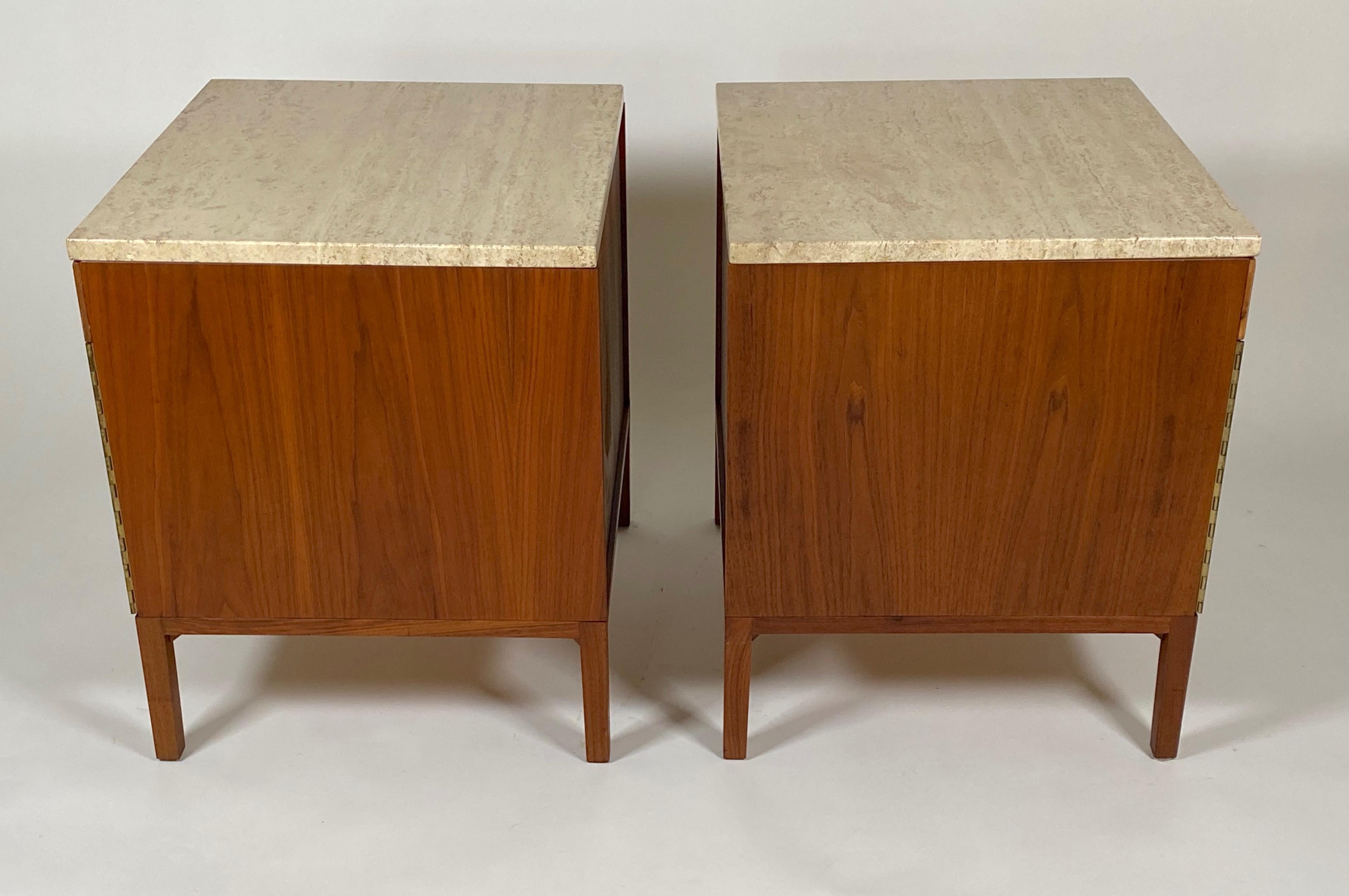 Brass Paul McCobb for Calvin Nightstands in Walnut and Travertine
