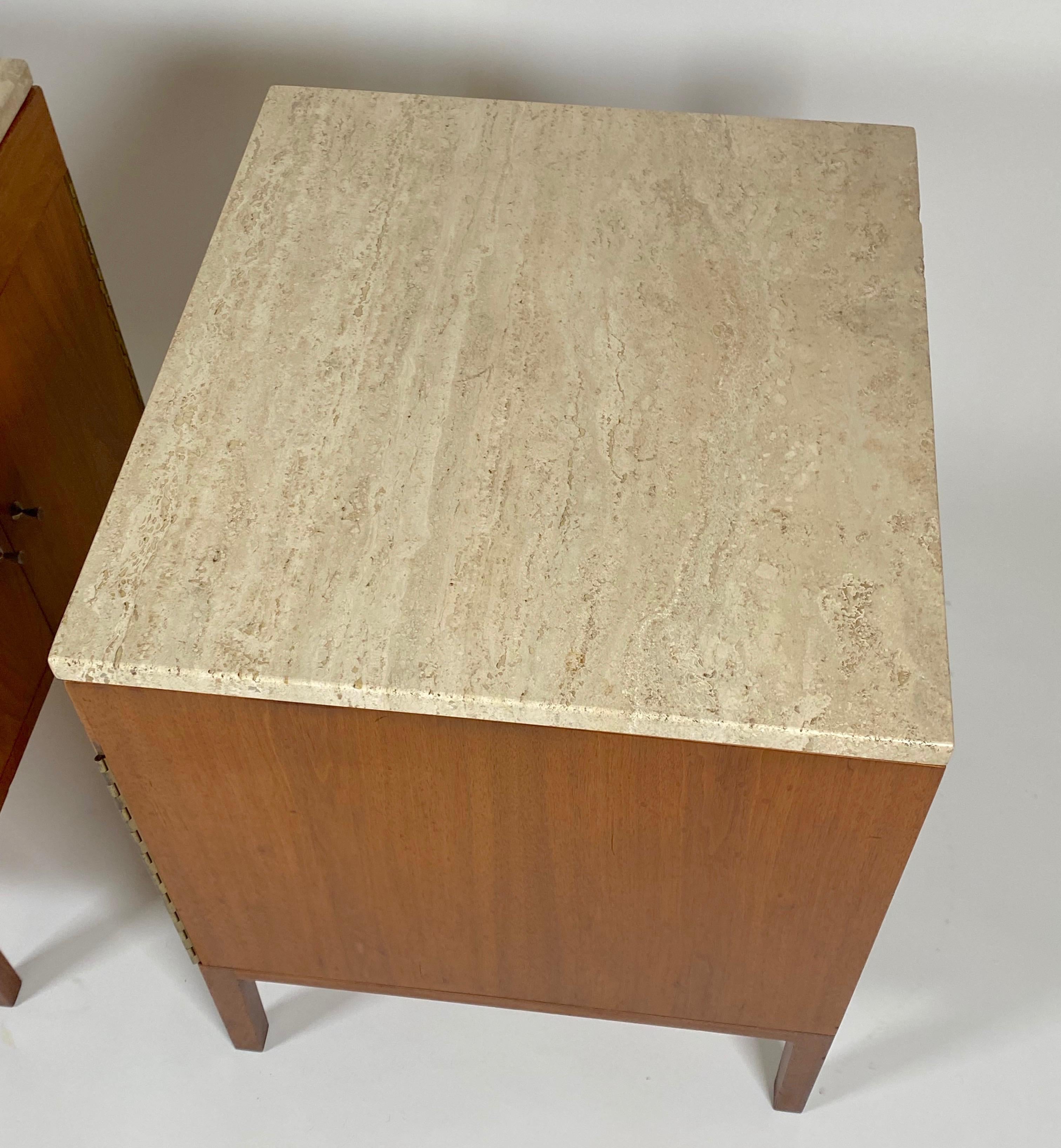 Paul McCobb for Calvin Nightstands in Walnut and Travertine 1