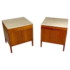 Paul McCobb for Calvin Nightstands in Walnut and Travertine