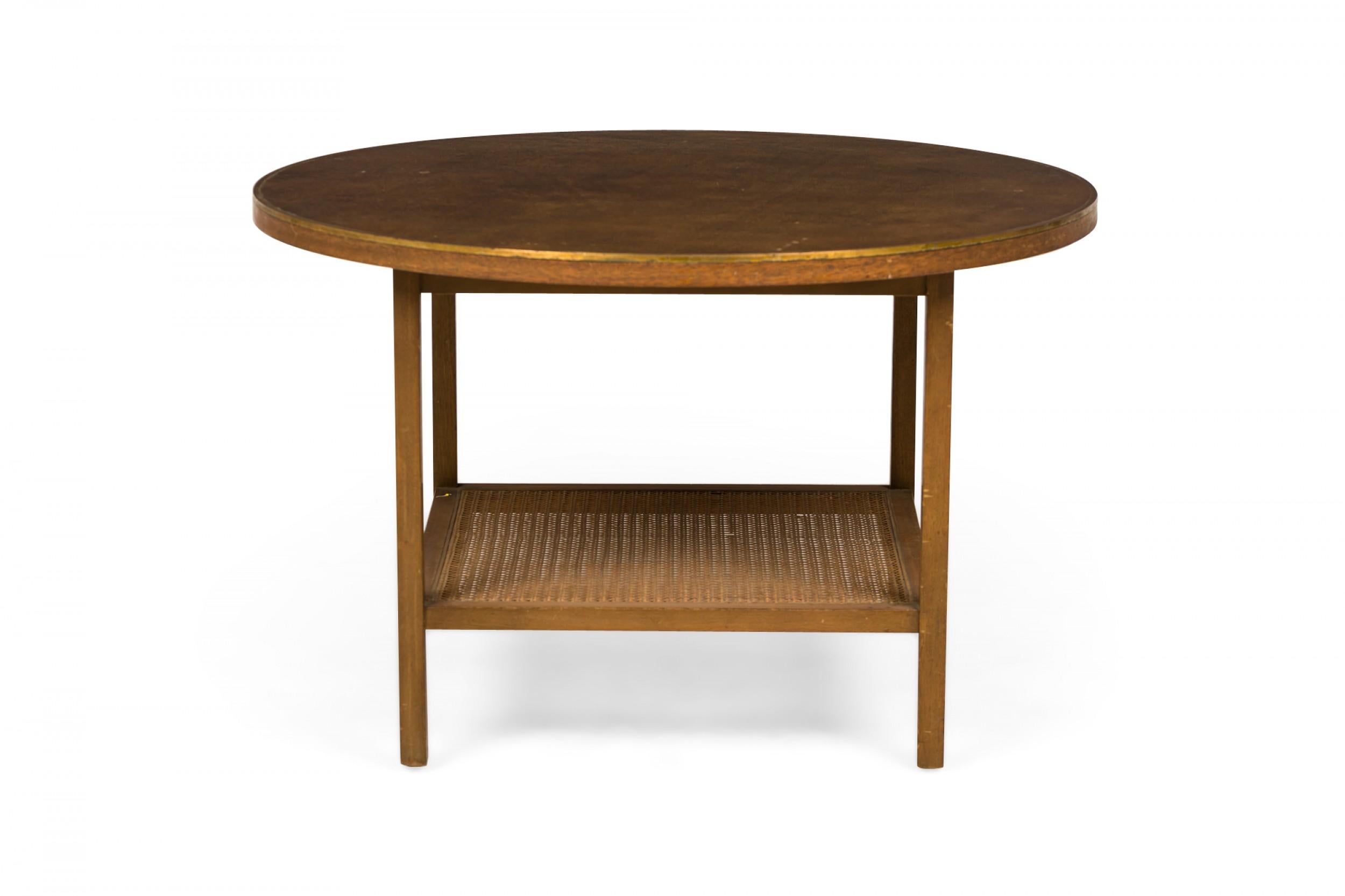 Paul McCobb for Calvin Round Leather Top Brass and Wood End / Side Table In Good Condition In New York, NY