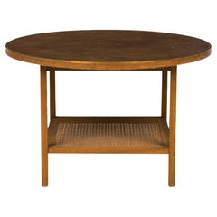 Paul McCobb for Calvin Round Leather Top Brass and Wood End / Side Table