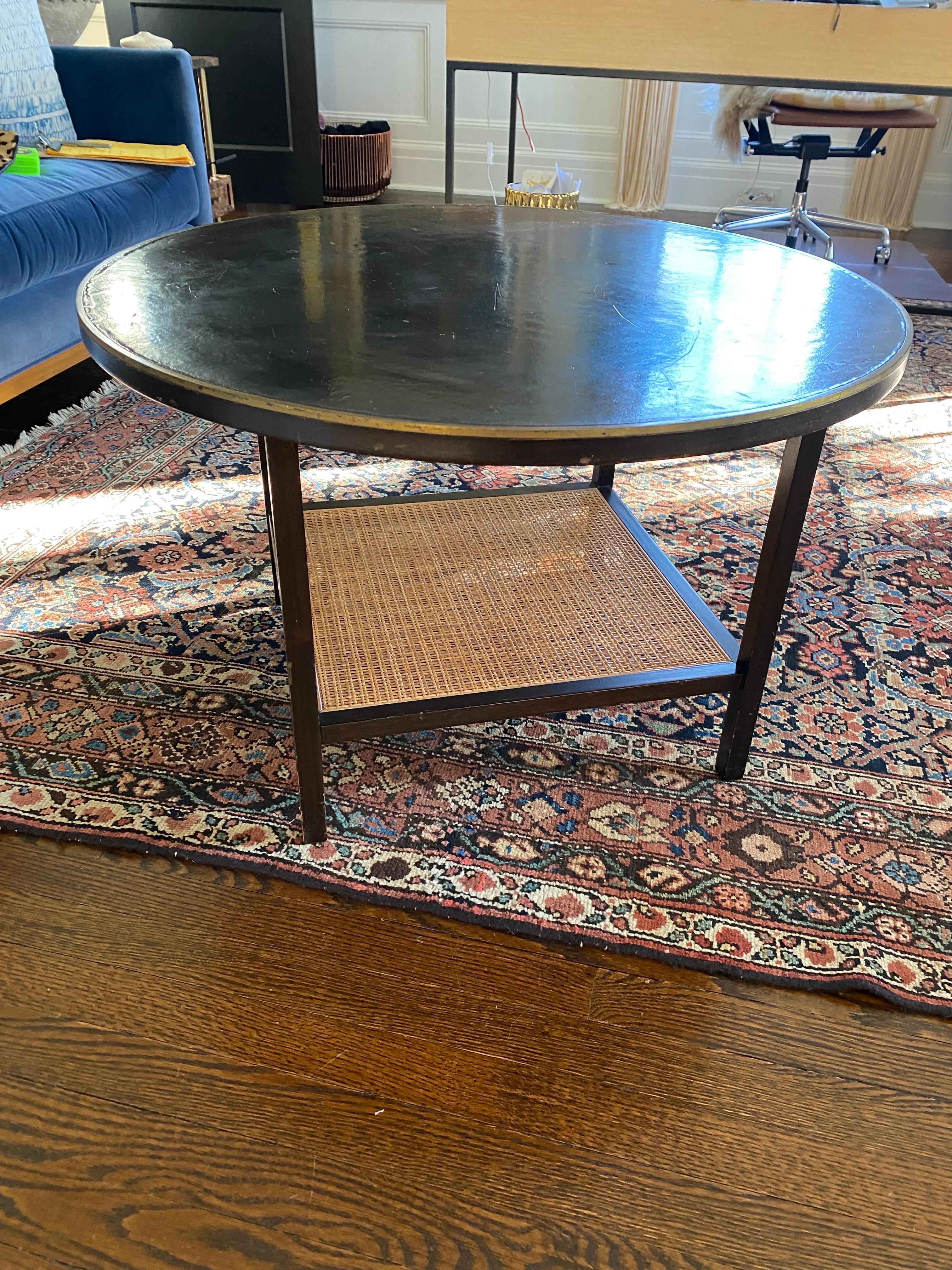 Paul McCobb for Calvin Round Mahogany Table with Reed Shelf & Brass Edge Trim 2