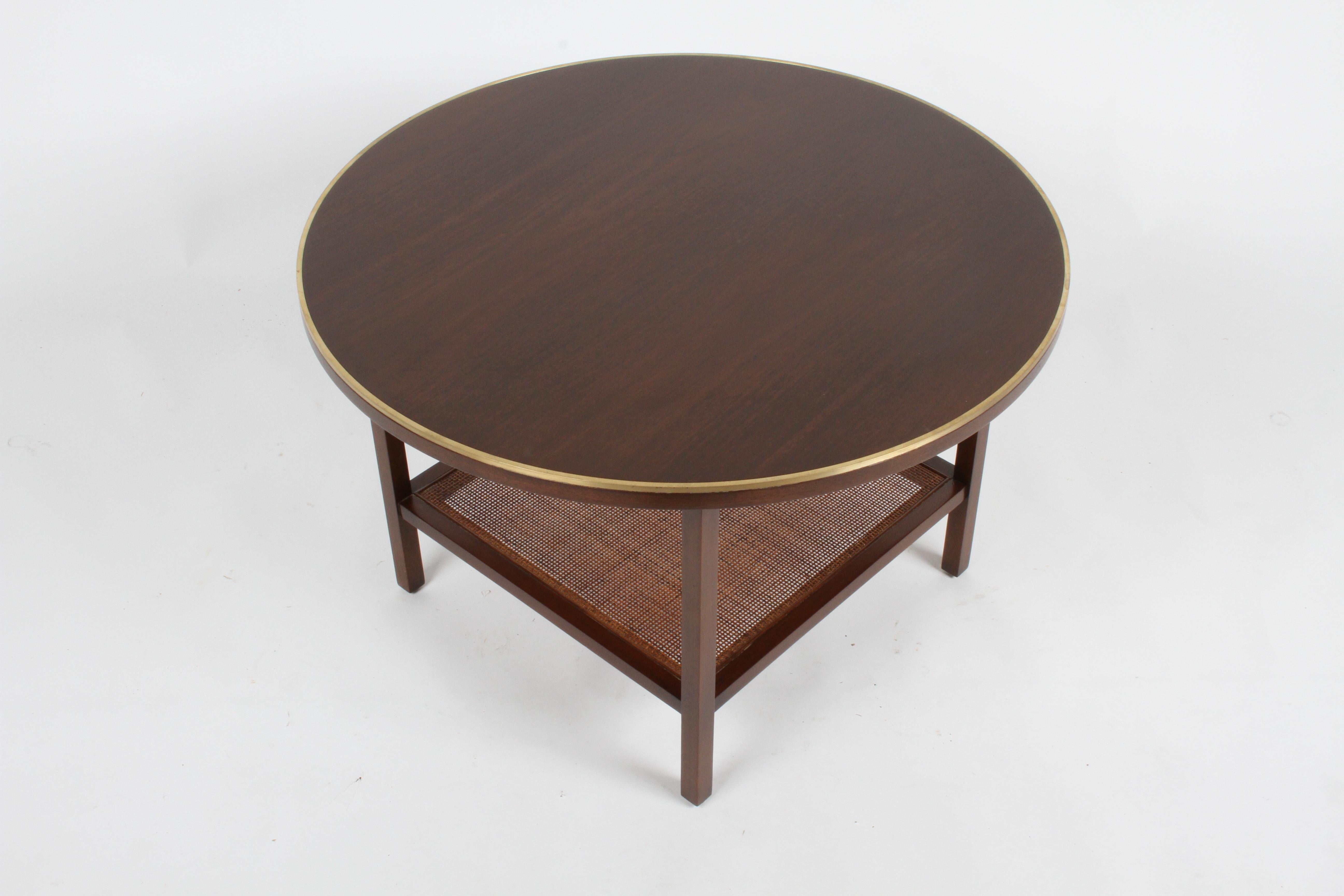 Paul McCobb for Calvin Round Mahogany, Wicker with Brass Trim Side or End Table 4