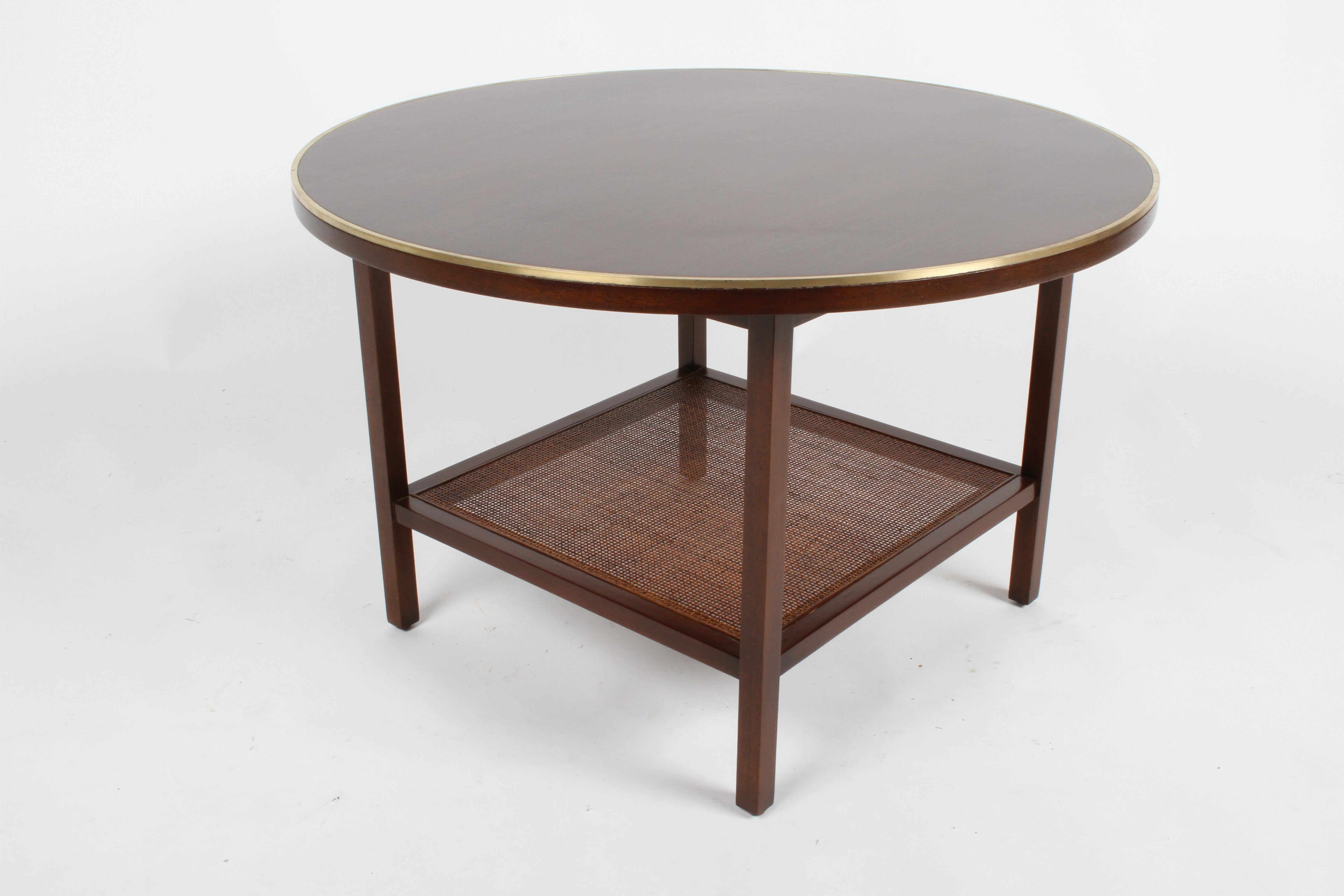 Mid-Century Modern Paul McCobb for Calvin Round Mahogany, Wicker with Brass Trim Side or End Table