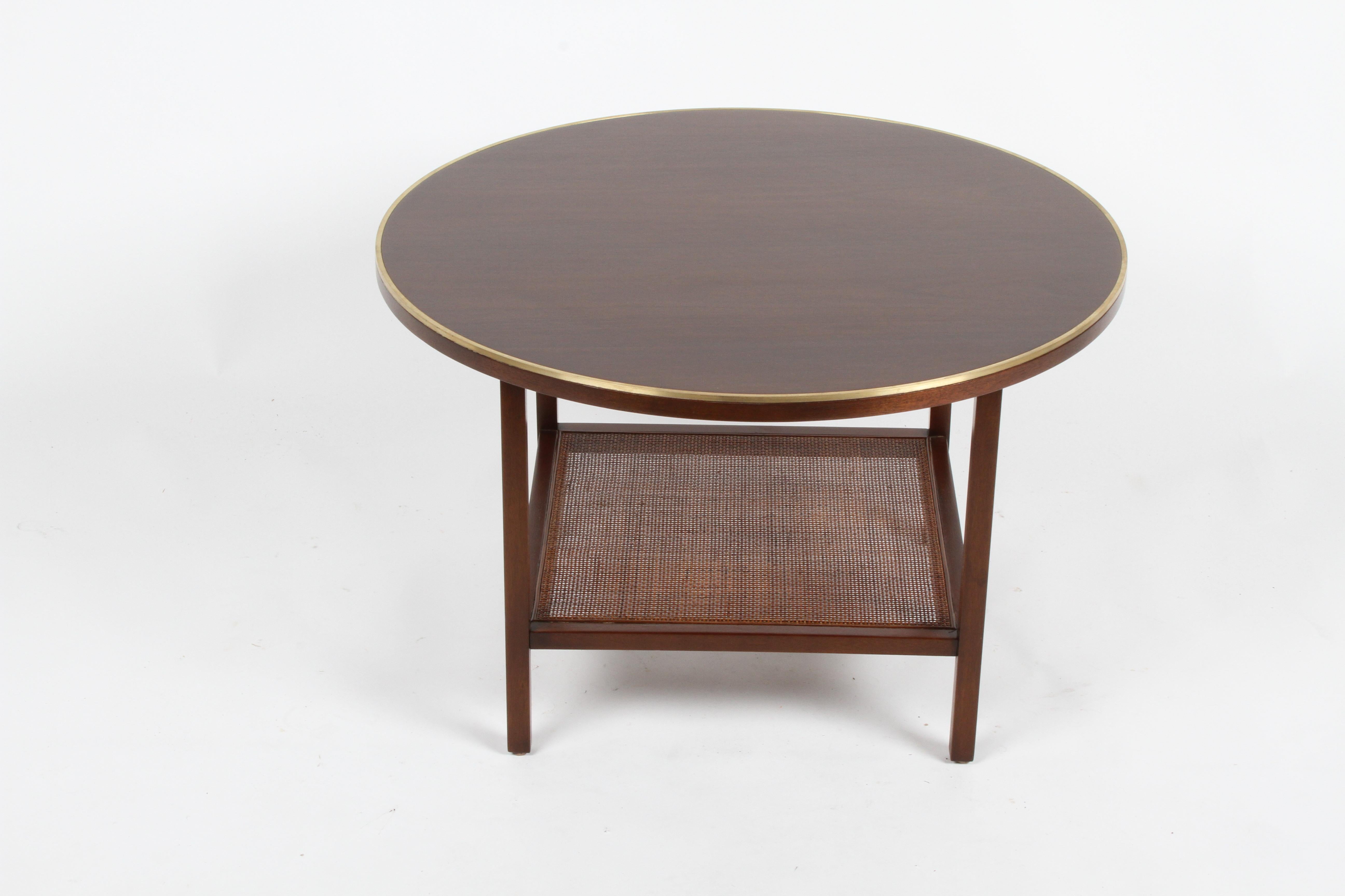 Paul McCobb for Calvin Round Mahogany, Wicker with Brass Trim Side or End Table In Good Condition In St. Louis, MO