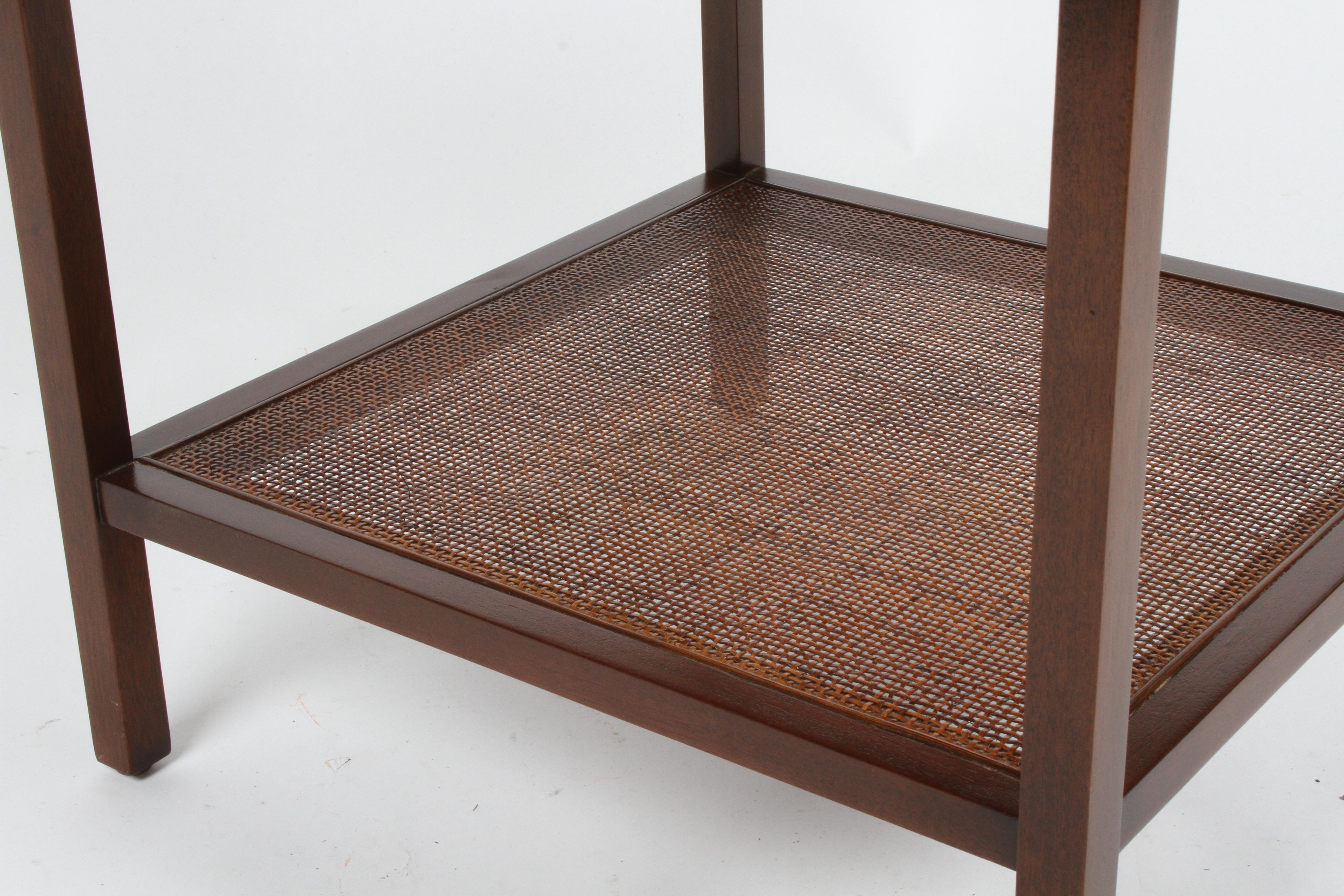 Paul McCobb for Calvin Round Mahogany, Wicker with Brass Trim Side or End Table 3