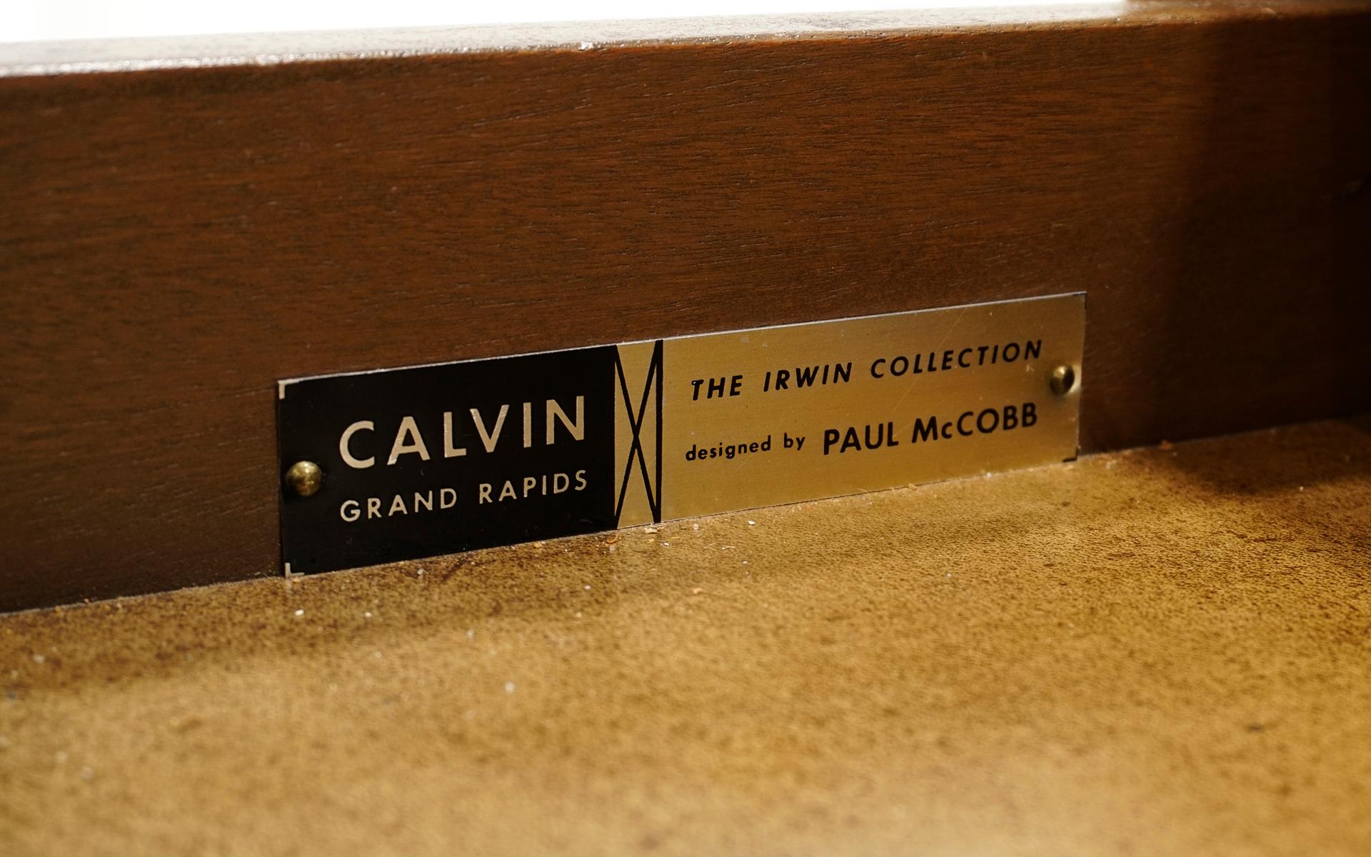 Paul McCobb for Calvin Sideboard/Credenza. Mahogany, Leather, White Milk Glass 4