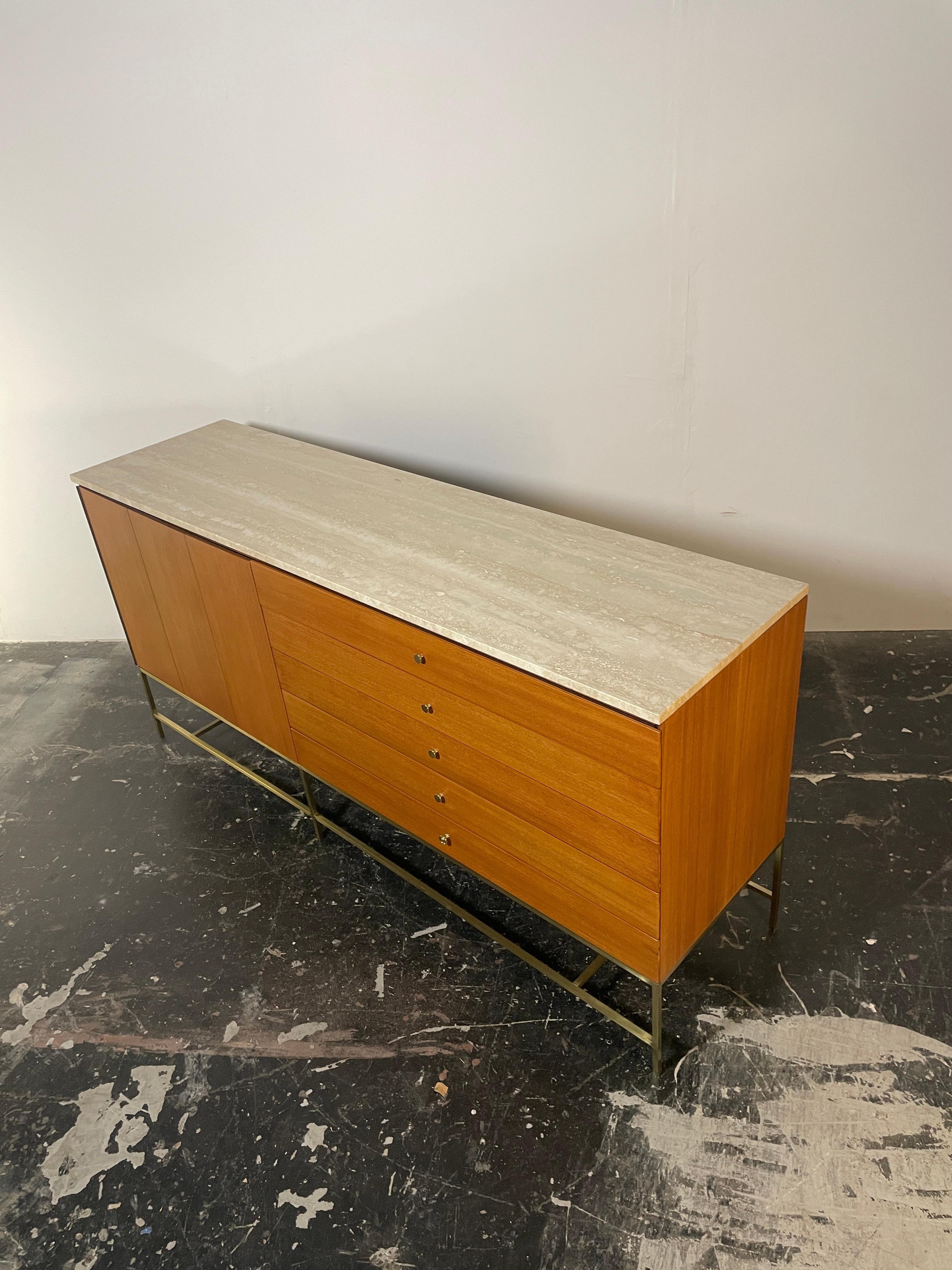 Mid-Century Modern Paul McCobb for Calvin Travertine Top Credenza