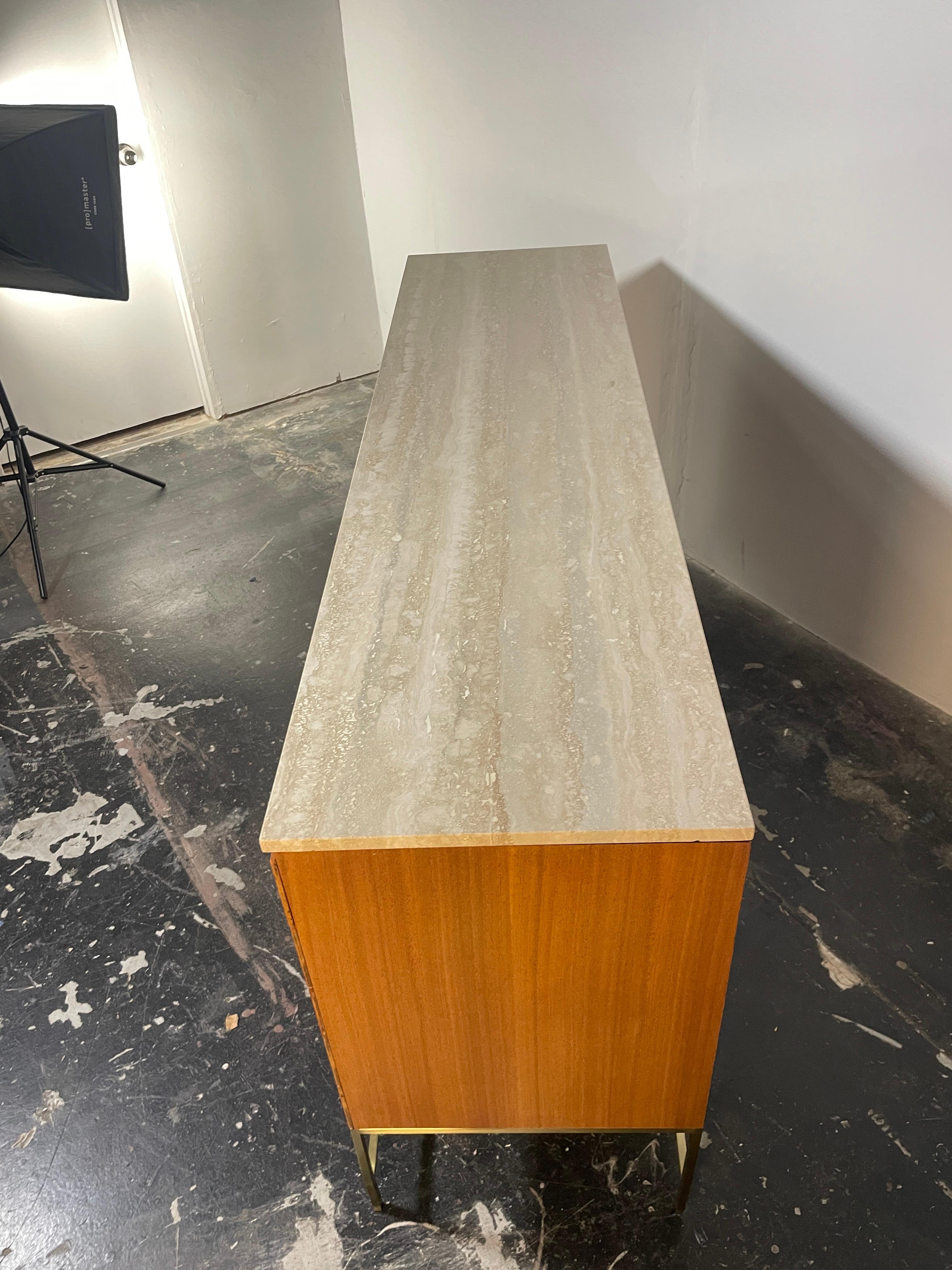 Lacquered Paul McCobb for Calvin Travertine Top Credenza