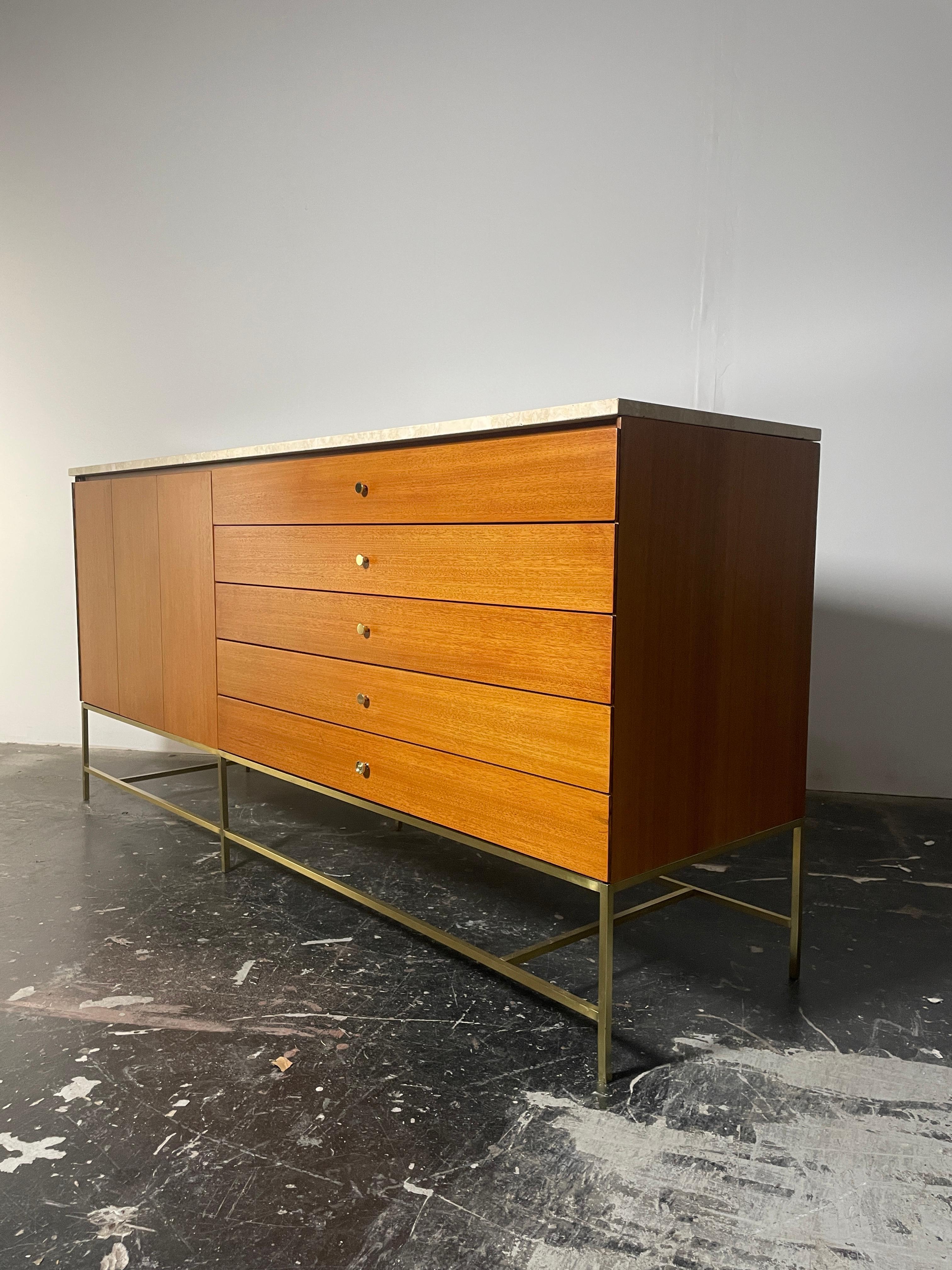 Paul McCobb for Calvin Travertine Top Credenza In Good Condition In San Diego, CA