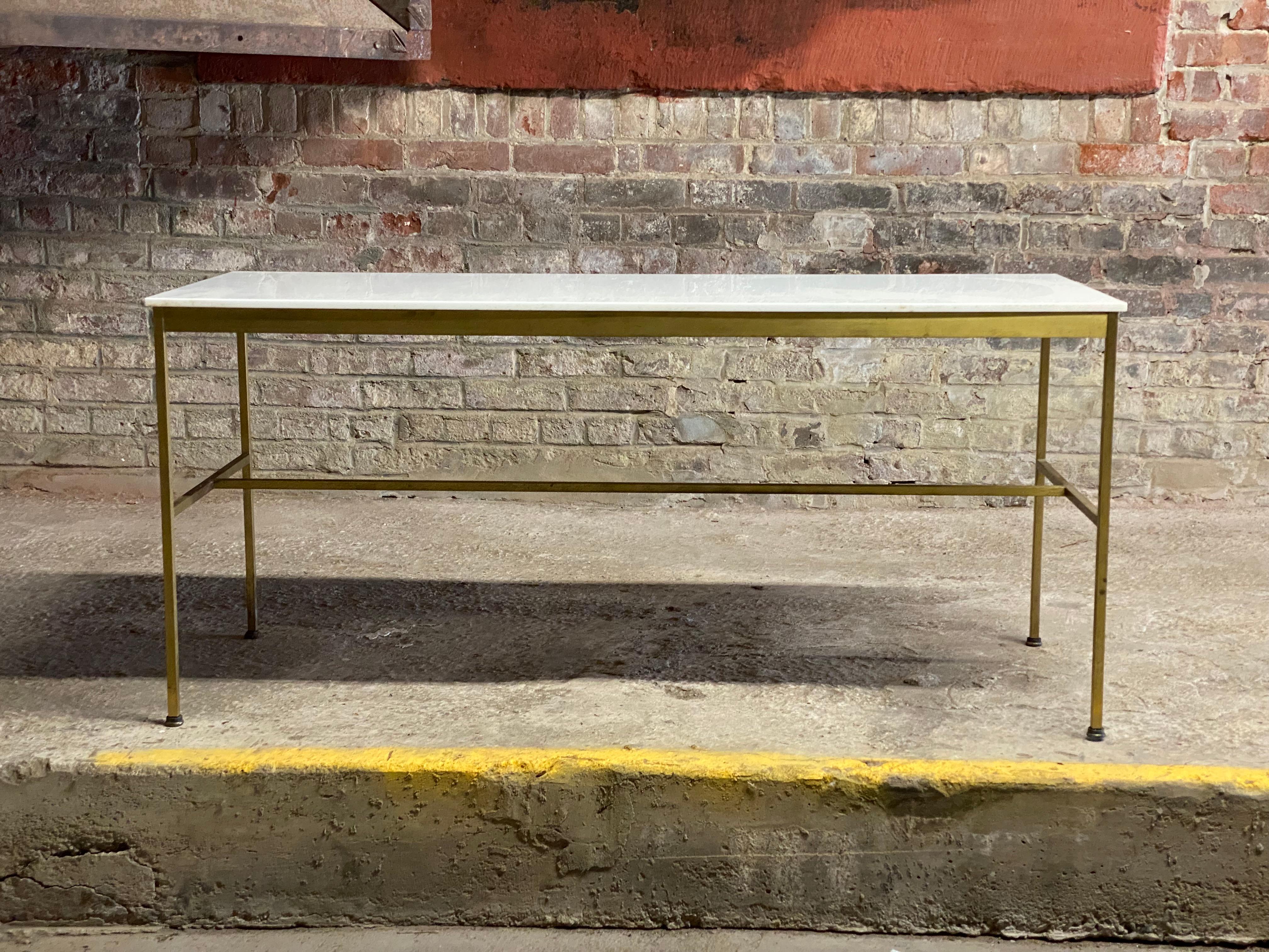 American Paul McCobb for Calvin Vitrolite and Brass Console Table