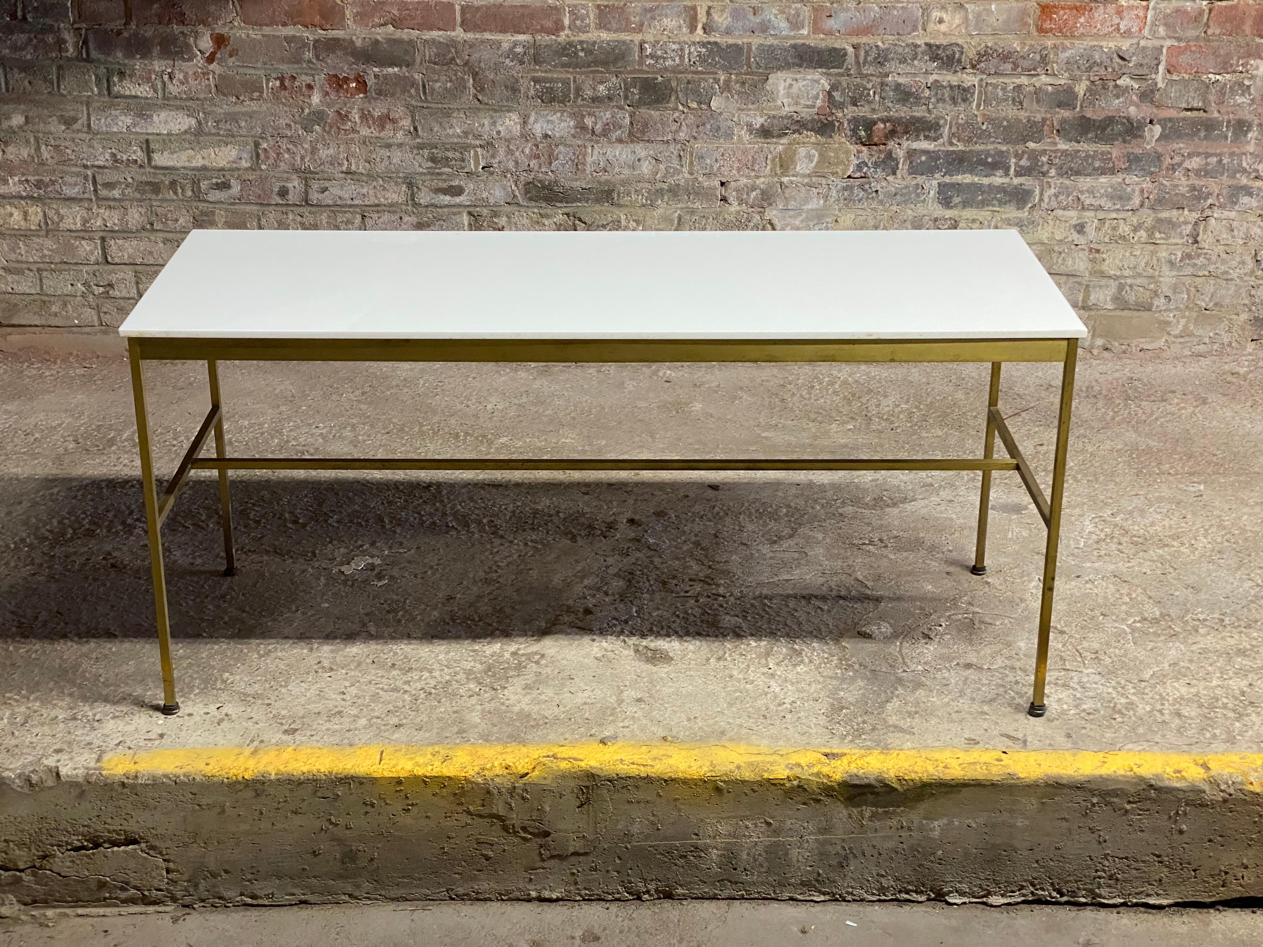 Paul McCobb for Calvin Vitrolite and Brass Console Table In Good Condition In Garnerville, NY