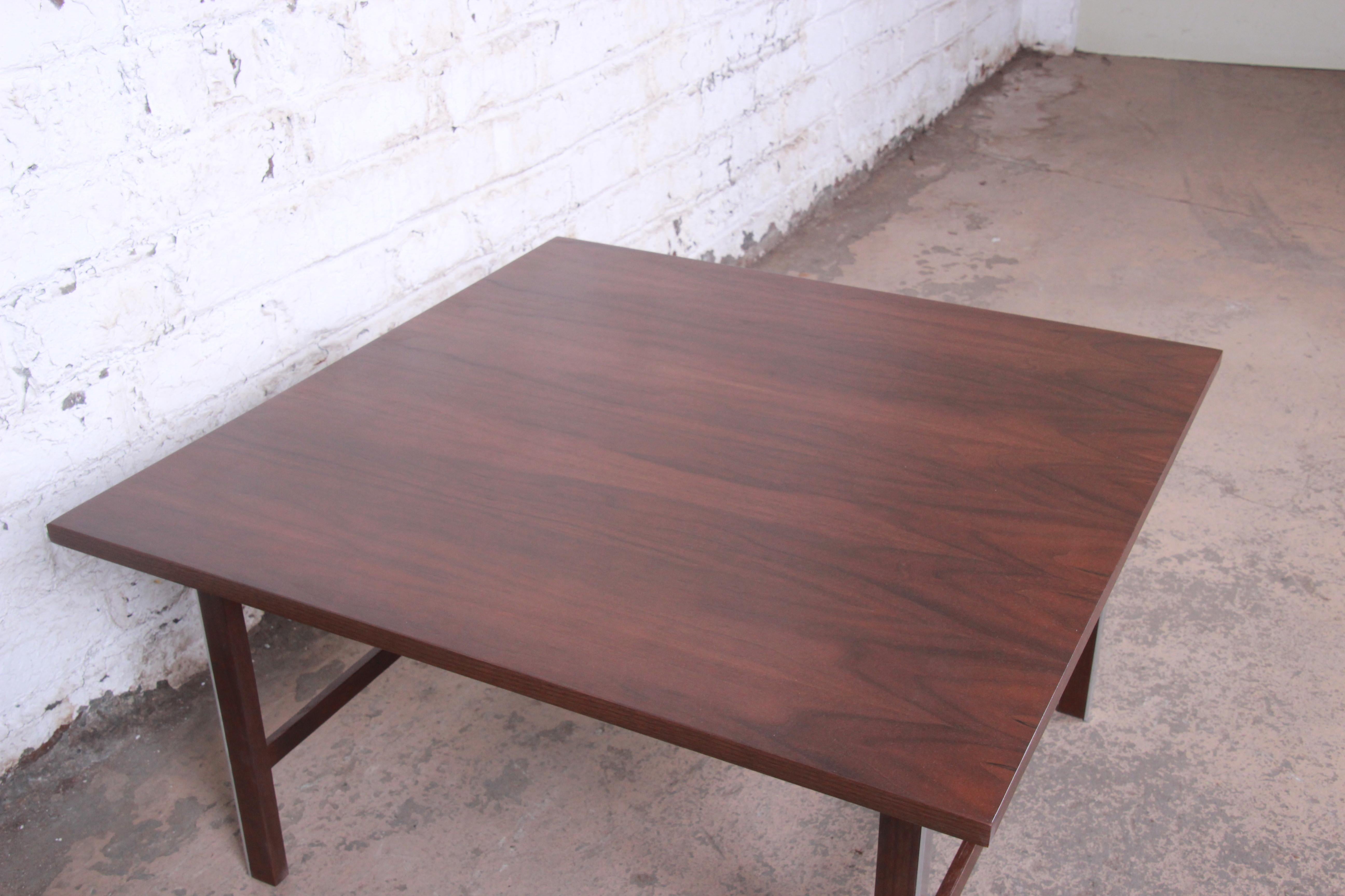 American Paul McCobb for Calvin Walnut and Aluminum Coffee Table, Newly Restored