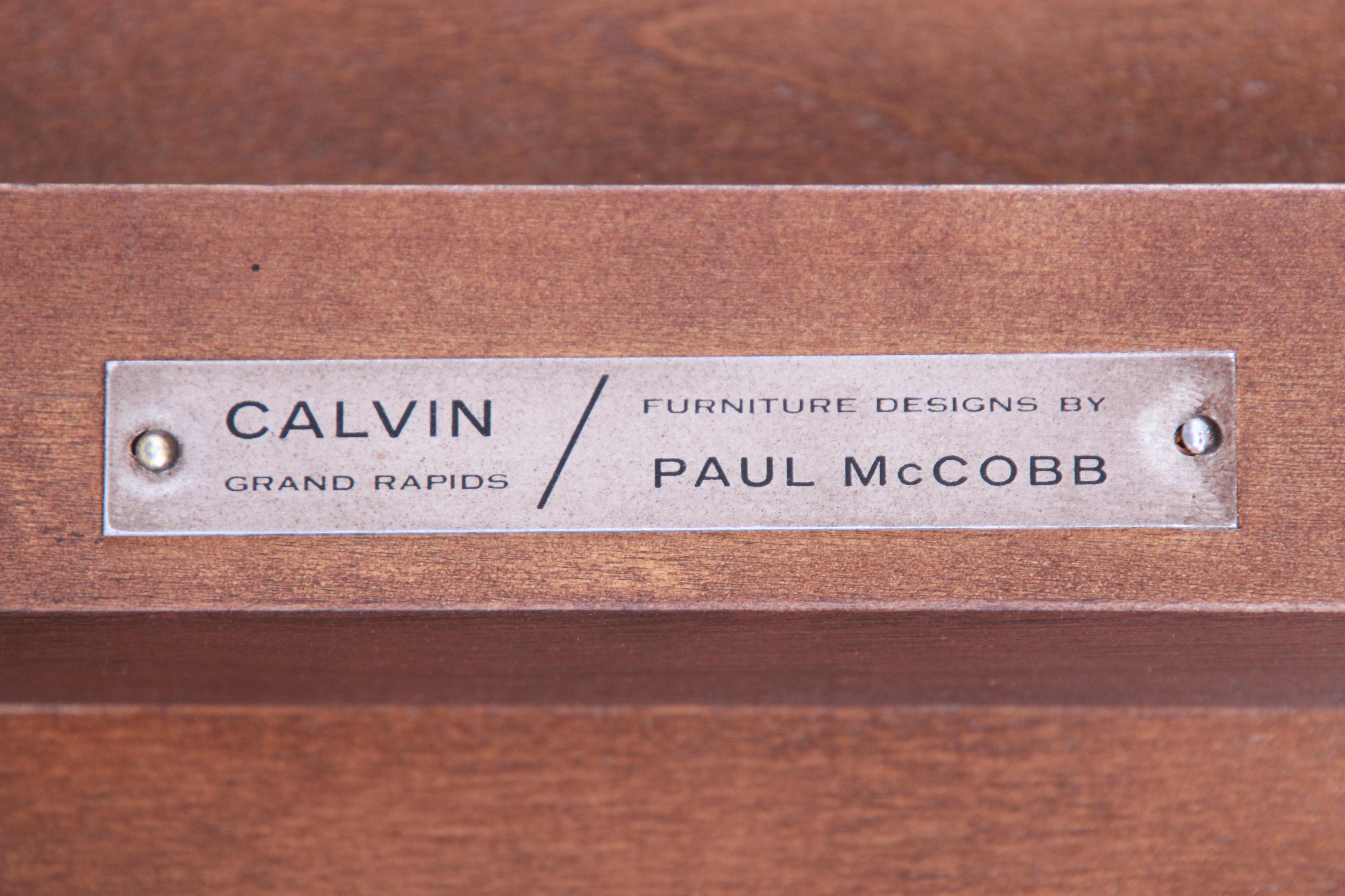 Paul McCobb for Calvin Walnut and Aluminum Coffee Table, Newly Restored 1