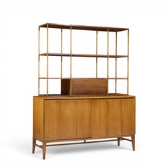 Paul McCobb for Calvin Walnut and Brass Room Divider Credenza with Hutch