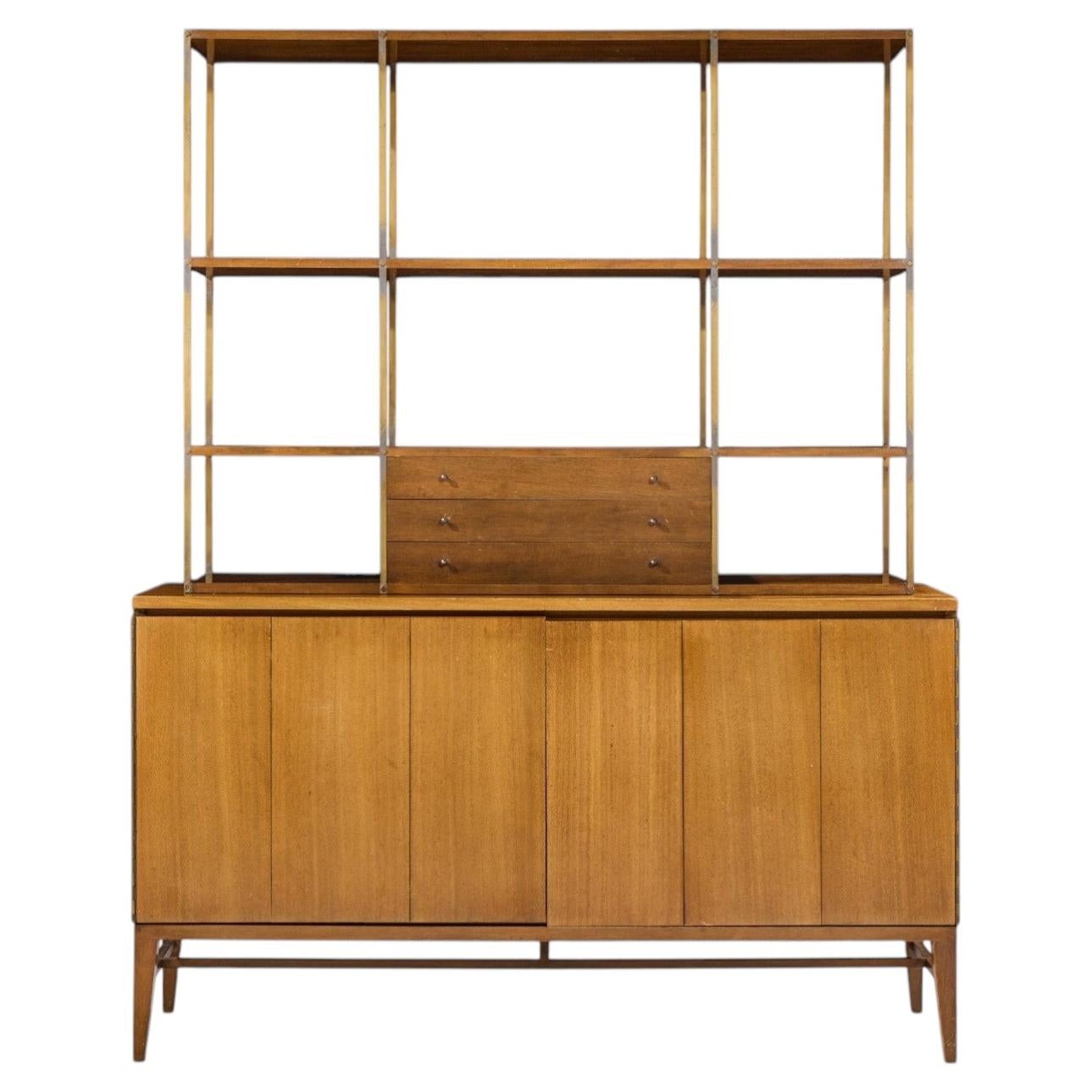 Paul McCobb for Calvin Walnut and Brass Room Divider Credenza with Hutch