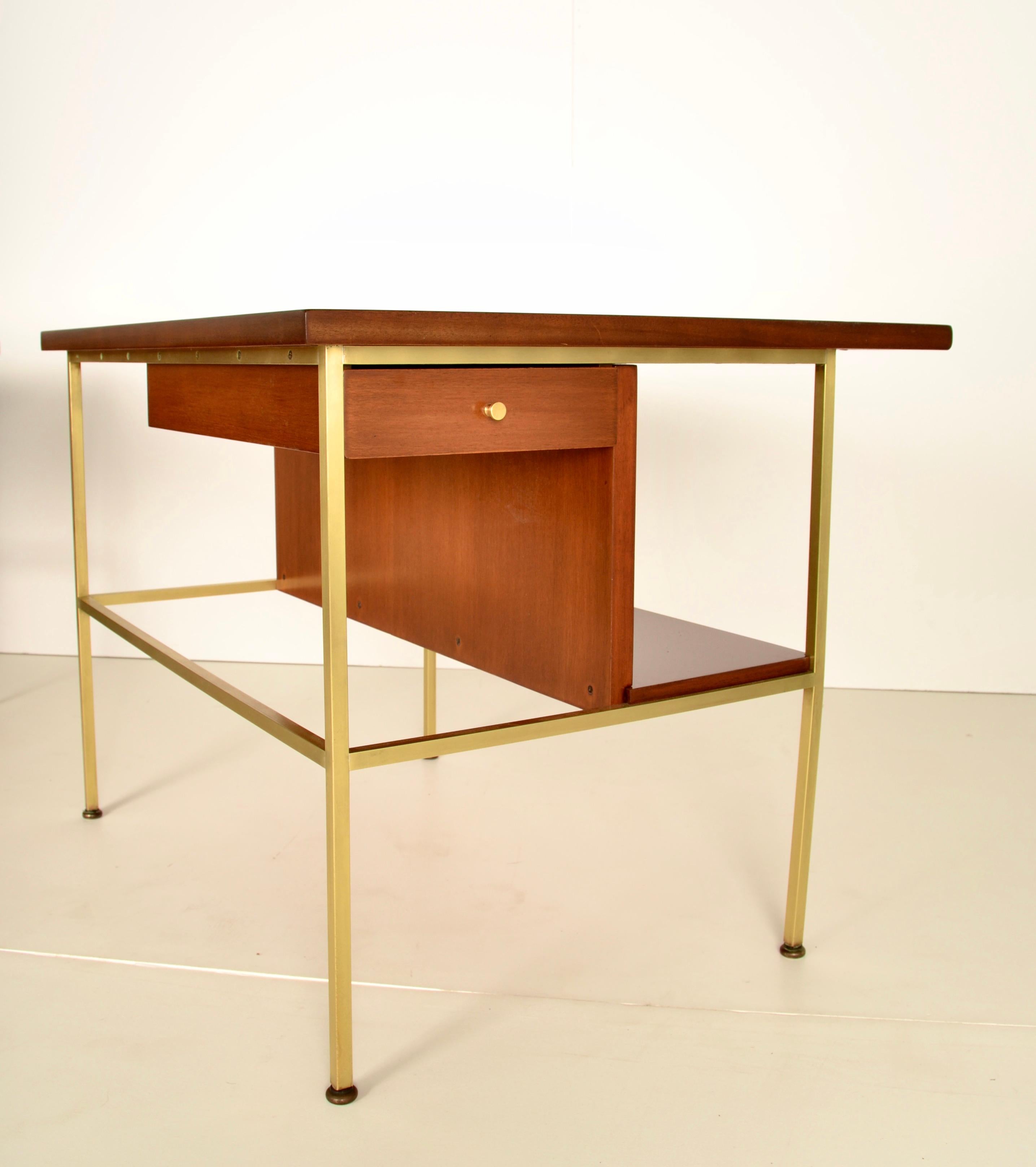 Mid-Century Modern Paul McCobb for Calvin Walnut and Brass Side Tables For Sale