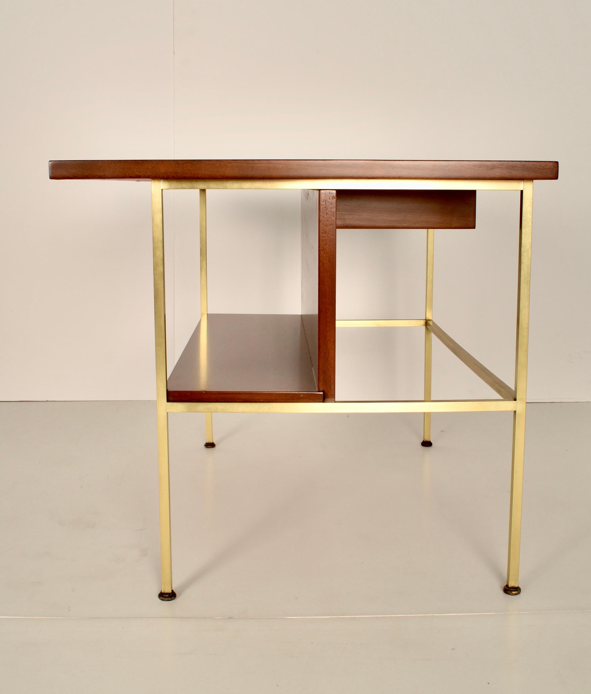 American Paul McCobb for Calvin Walnut and Brass Side Tables For Sale