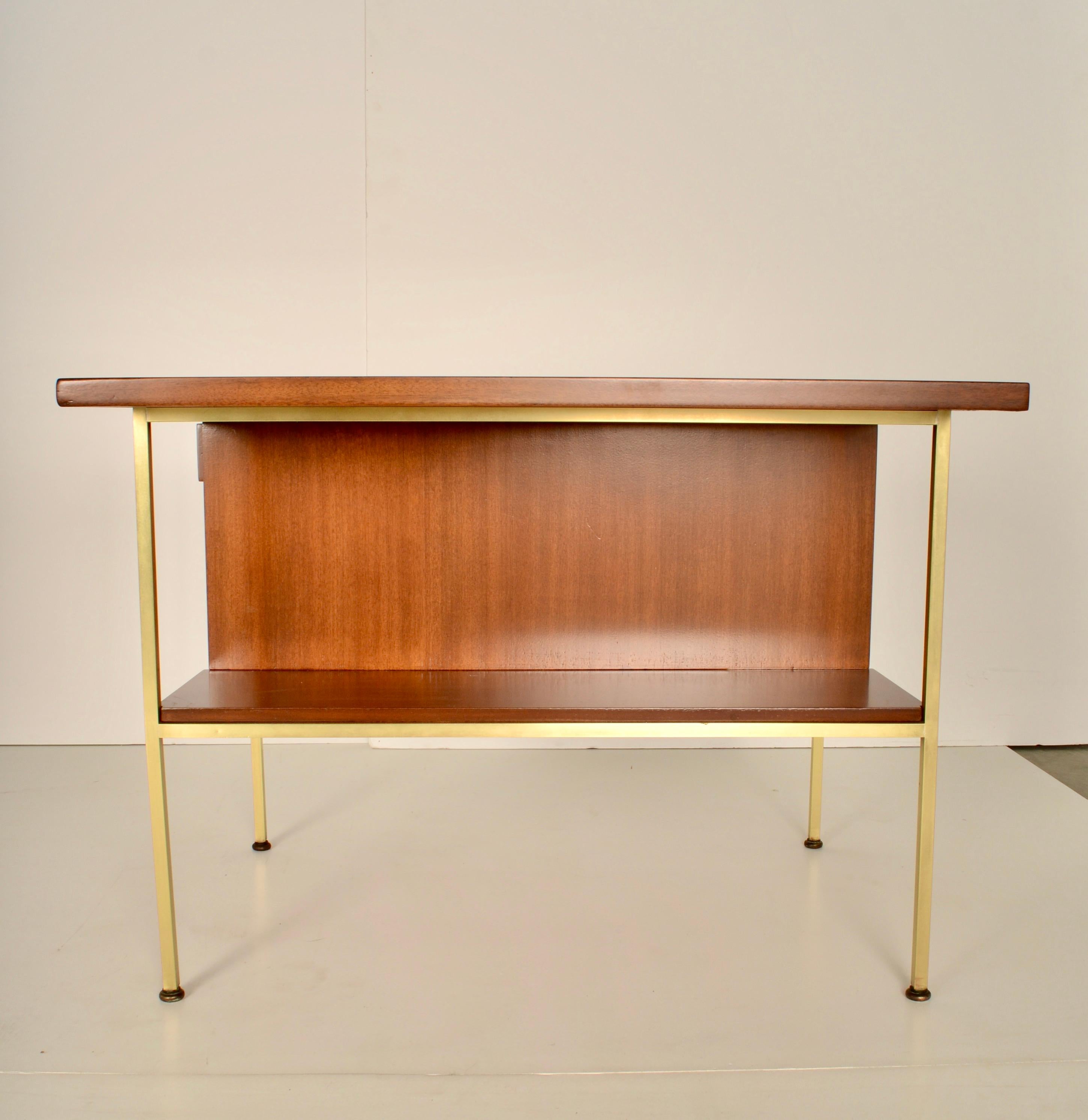 Mid-20th Century Paul McCobb for Calvin Walnut and Brass Side Tables For Sale