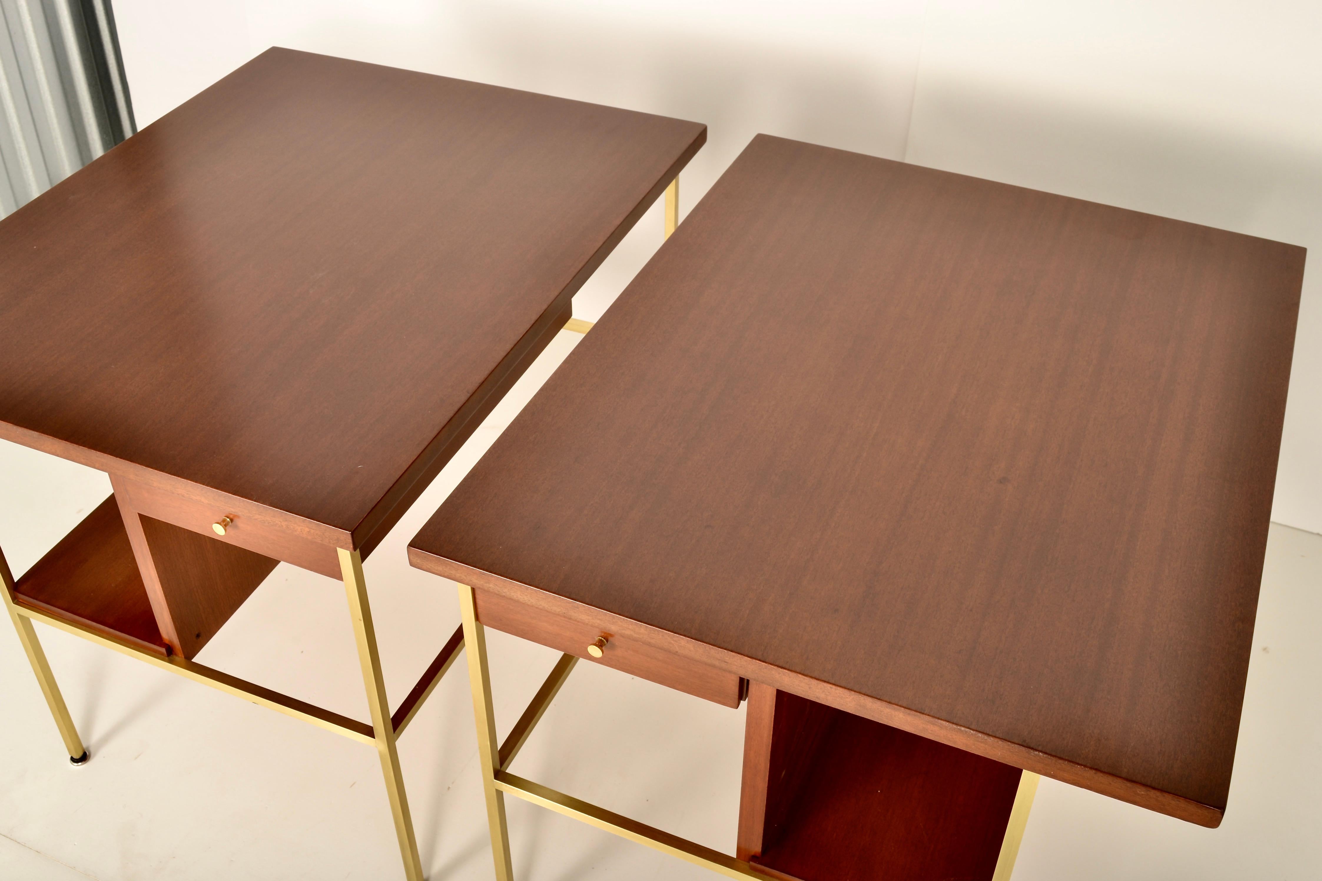 Paul McCobb for Calvin Walnut and Brass Side Tables For Sale 1