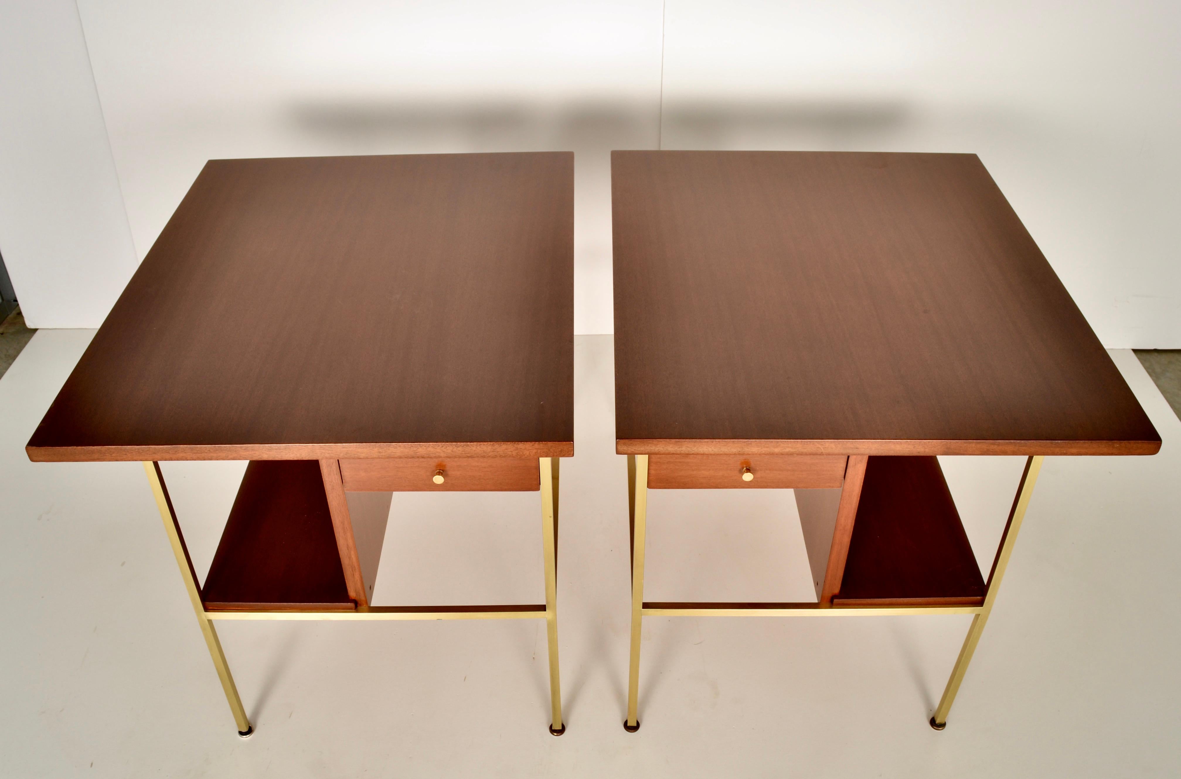 Paul McCobb for Calvin Walnut and Brass Side Tables For Sale 2