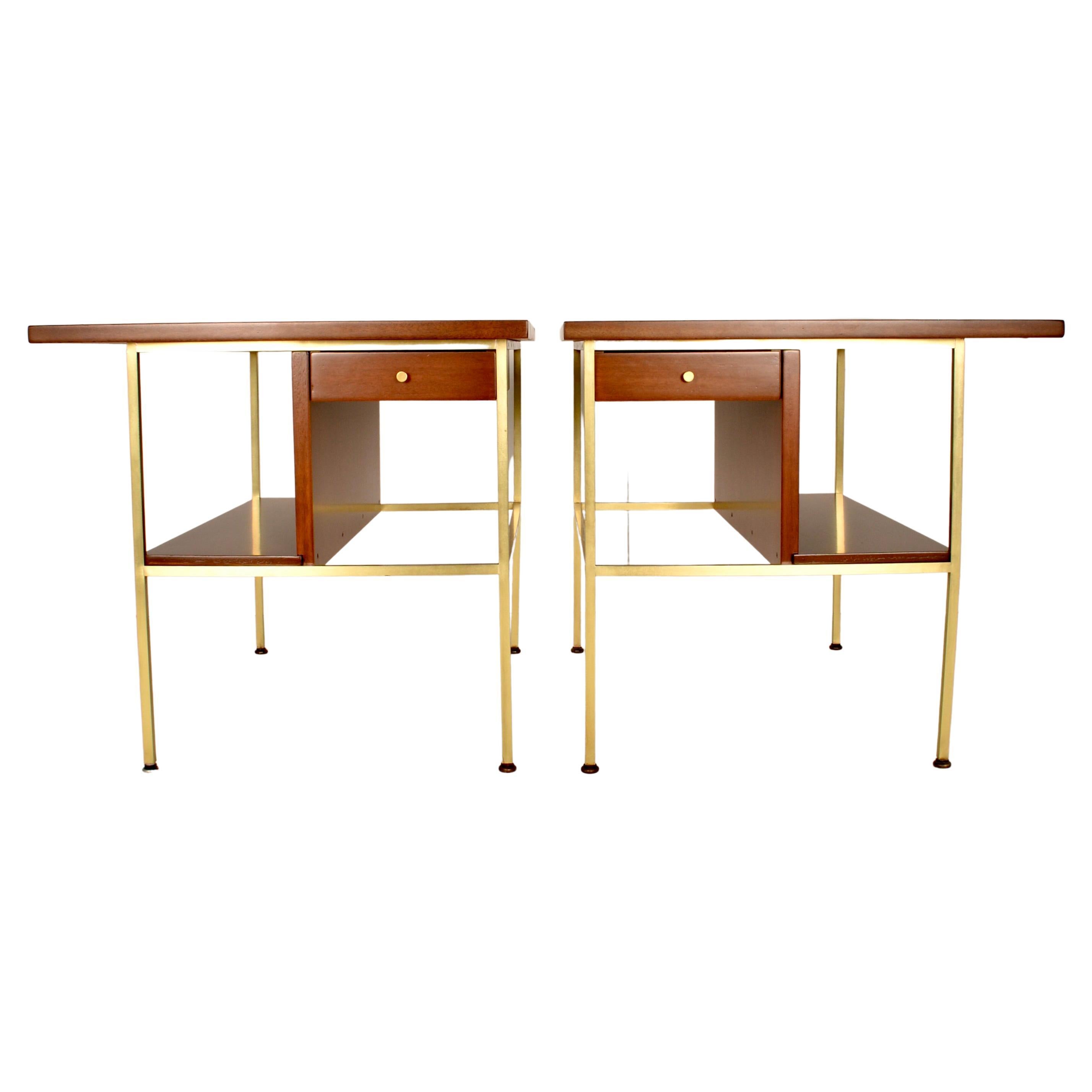 Paul McCobb for Calvin Walnut and Brass Side Tables